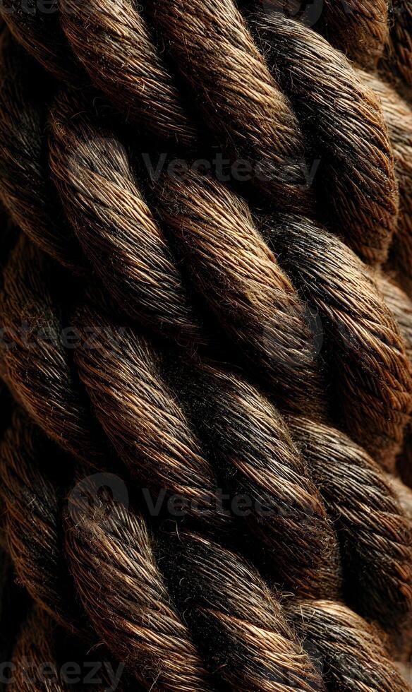 Detailed rustic texture of a thick braided rope offering a sense of nautical strength and durability ideal for backgrounds or themes photo