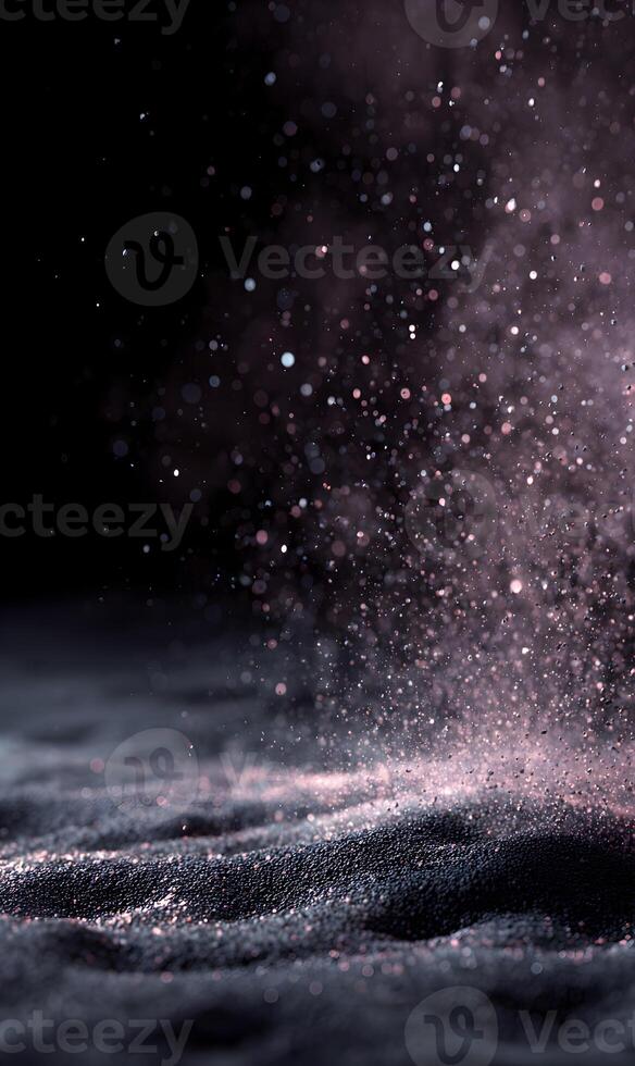 Elegant display of pink sparkle dust floating softly and gently falling in artistic arrangement beauty photo