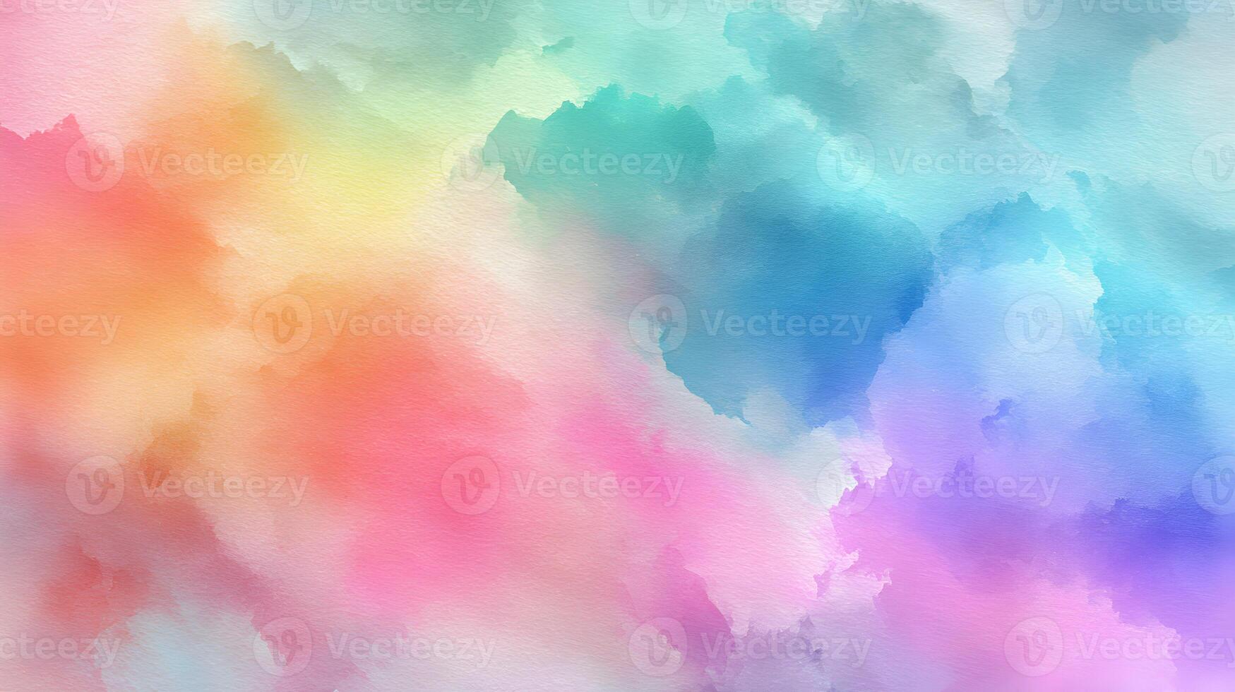 A captivating watercolor blend featuring rainbow hues swirling gently across a textured paper canvas background photo