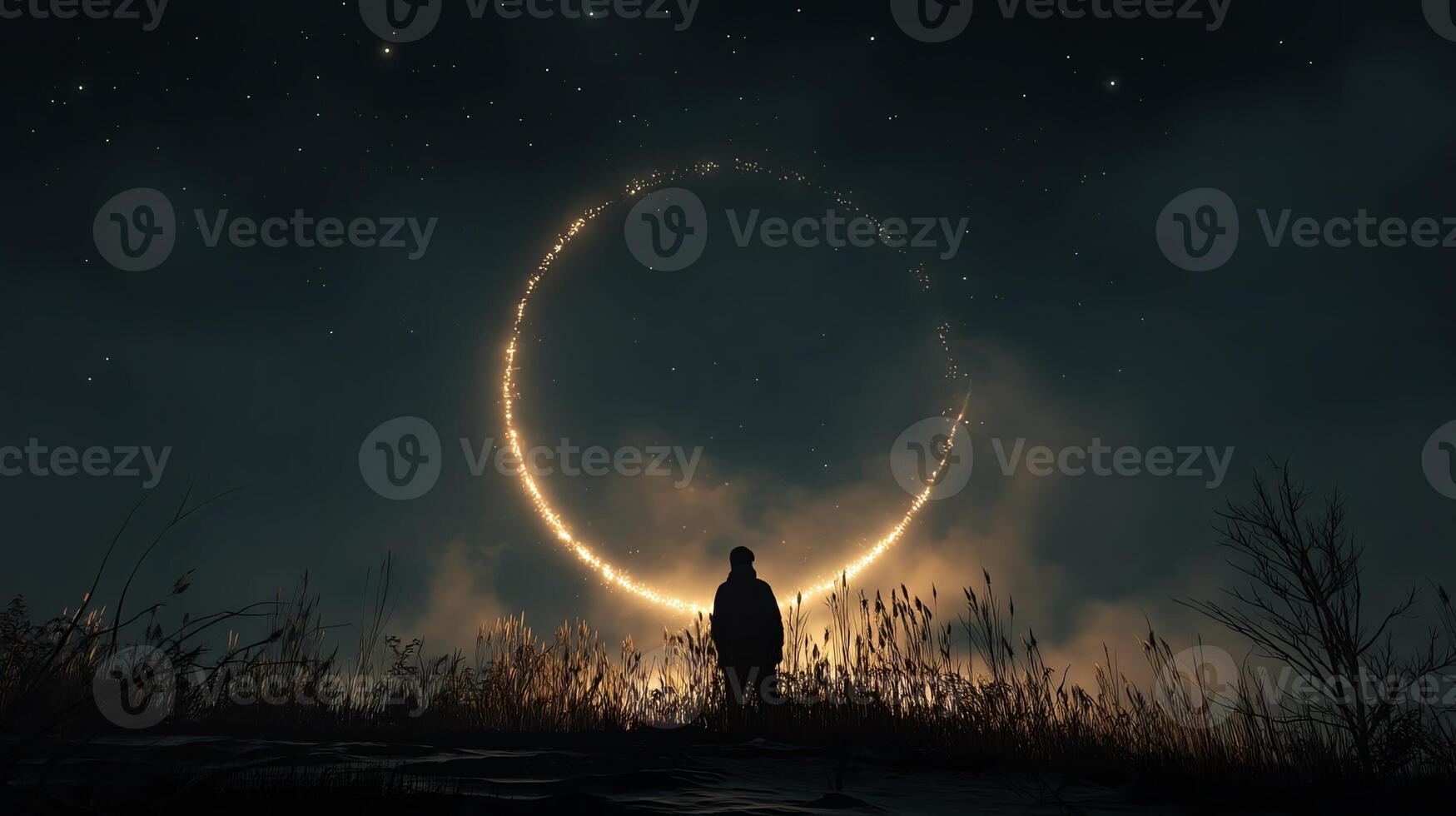 Person Standing in Ring of Fire photo