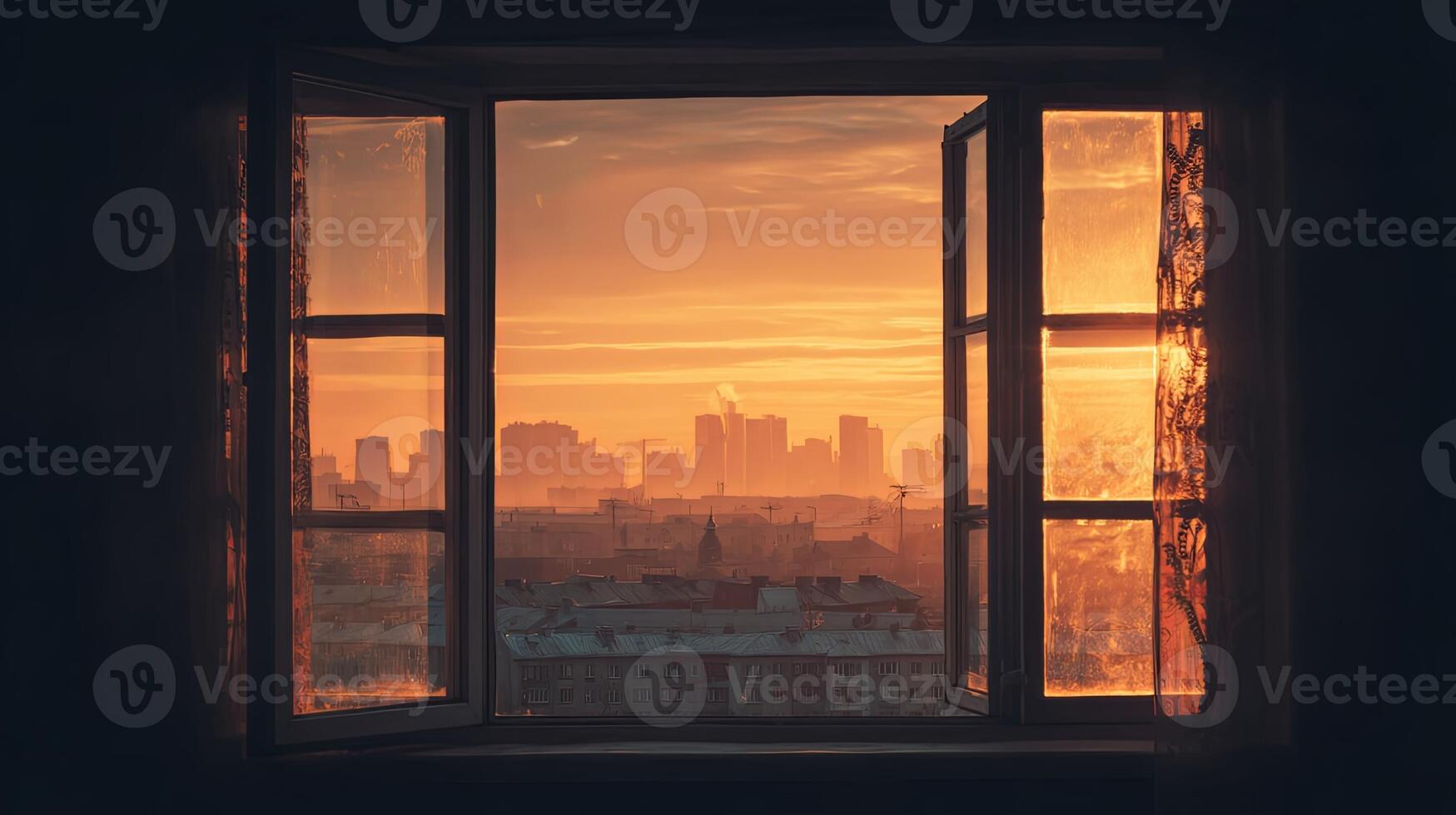 A view of the city from an open window photo