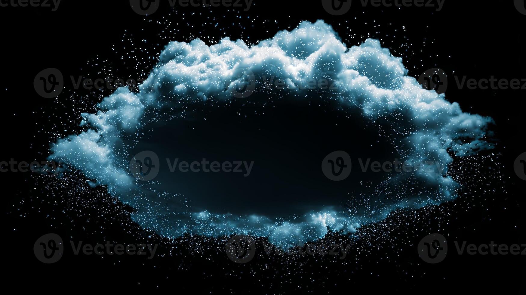 Serene Floating Cloud with Raindrops on Black Background photo
