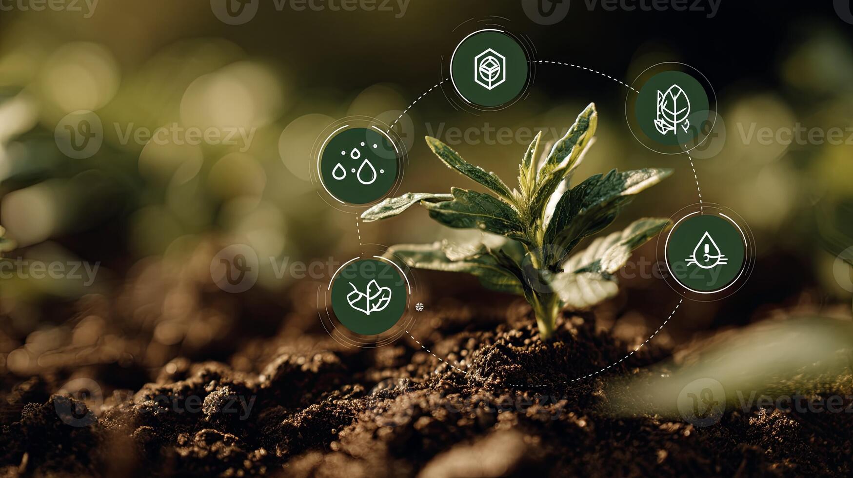 Green plant growth with modern icons concept photo