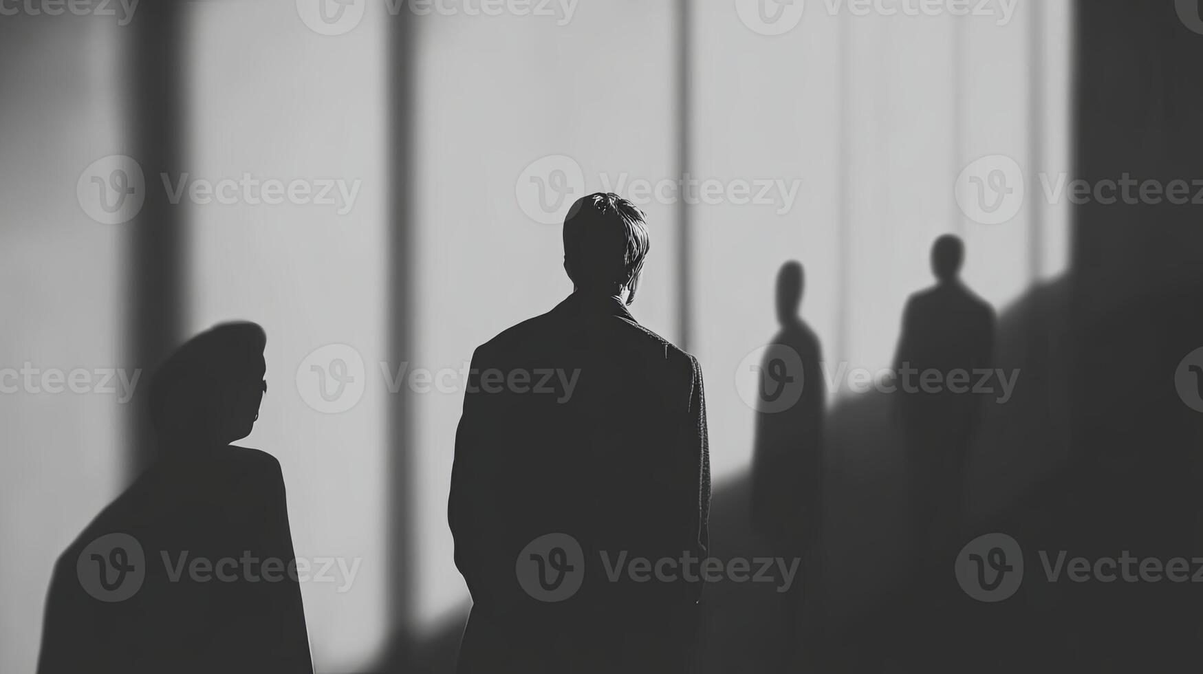 Mysterious Silhouette Standing Against Wall Shadows photo