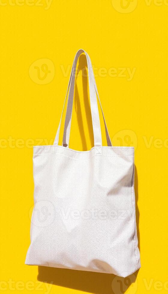 Tote Bag Against Bright Yellow Wall photo