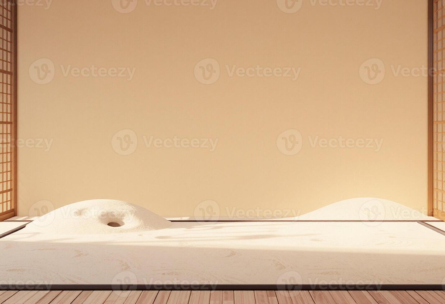 An empty room with a sand bed and wooden floor photo