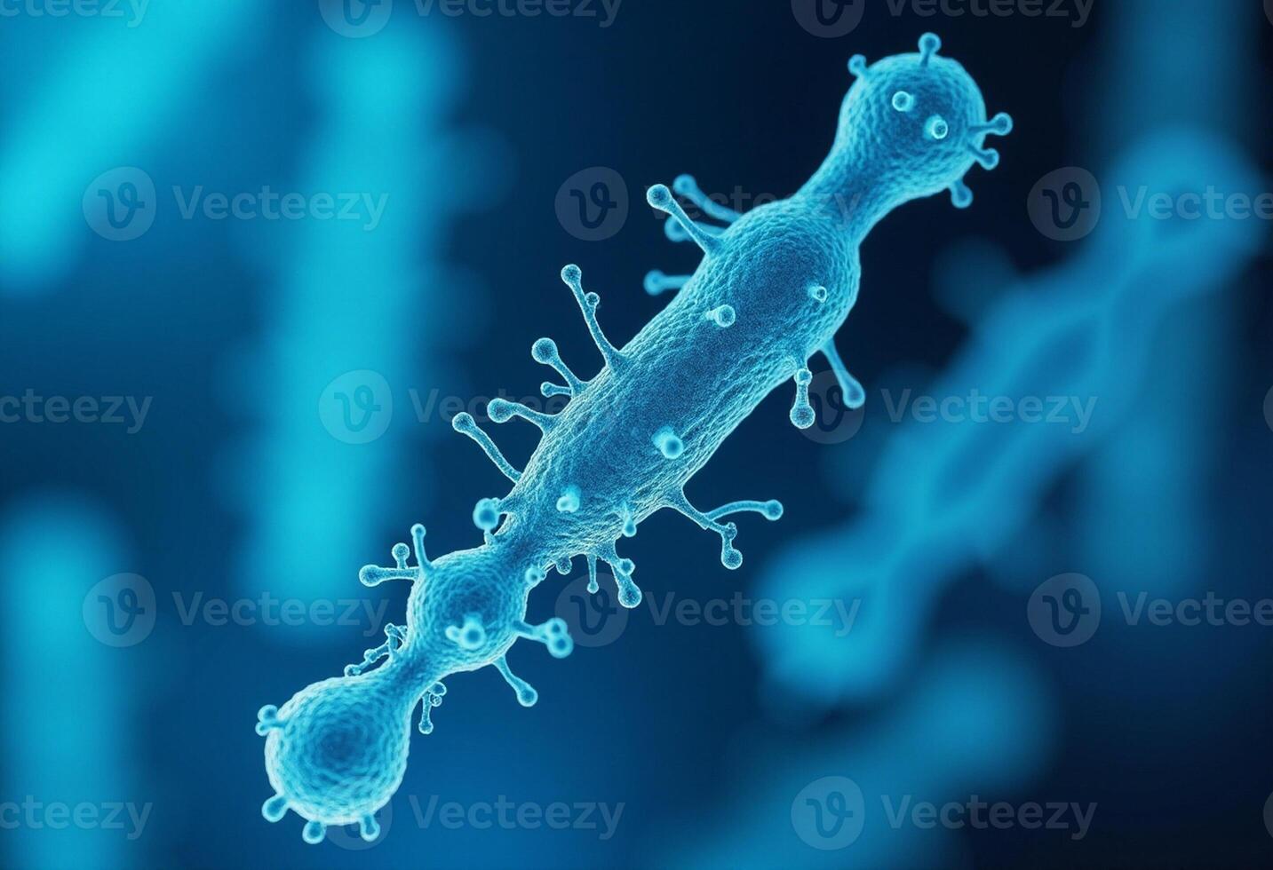 A blue bacterium with many small dots photo