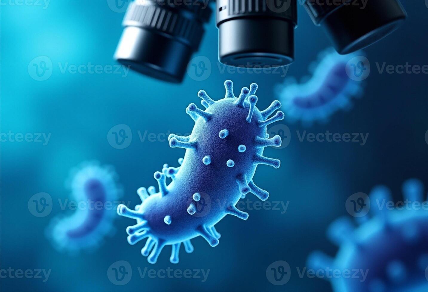 Microscopes and bacteria in the background photo