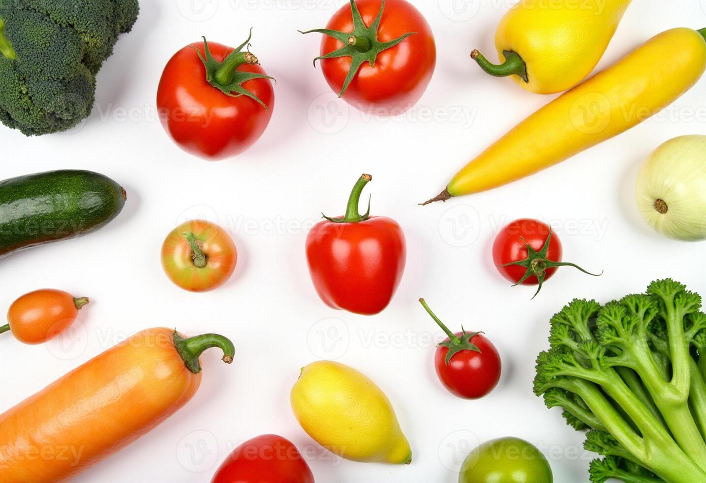 Various vegetables and fruits on a white background photo