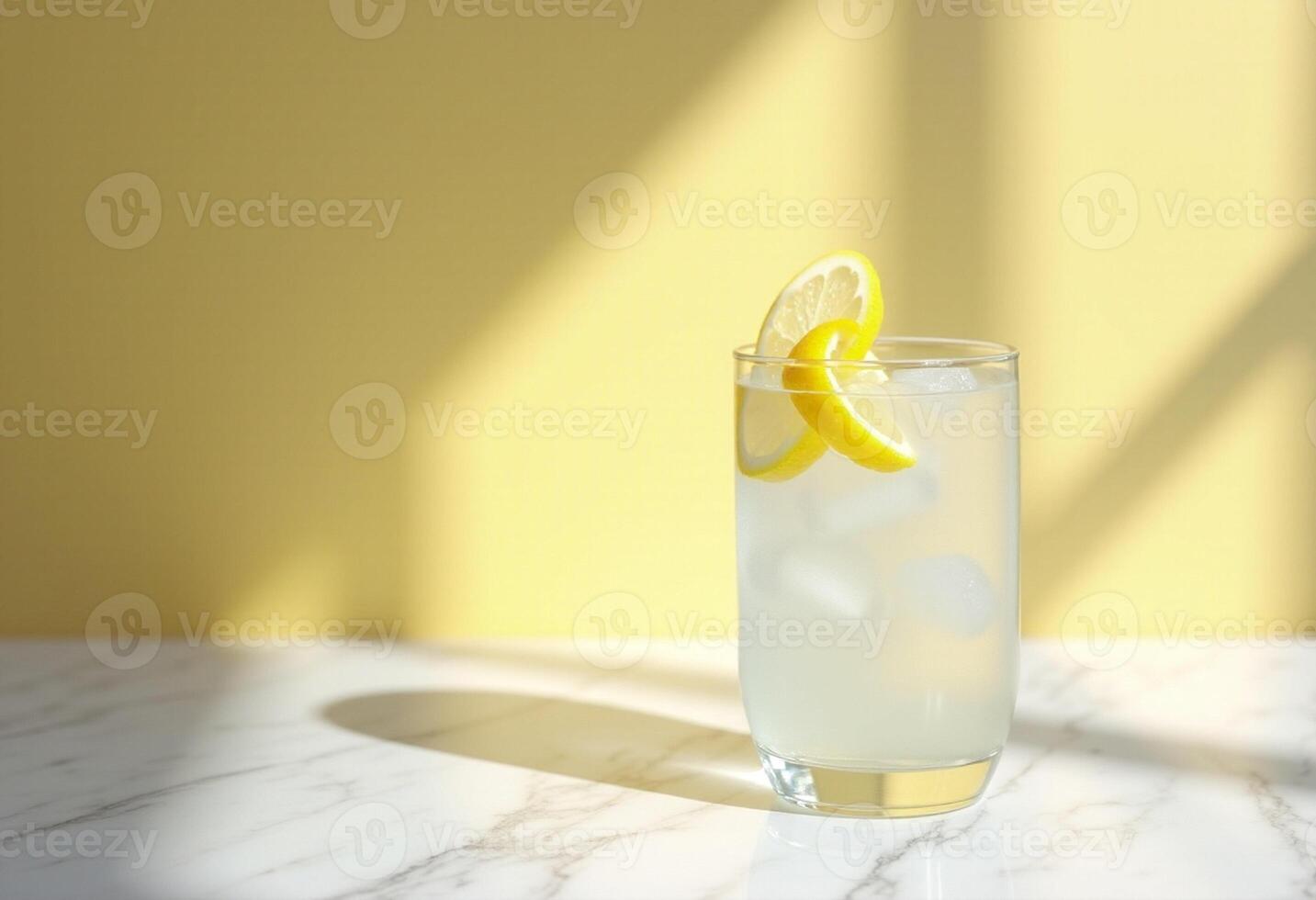 A lemonade drink with a slice of lemon on top photo