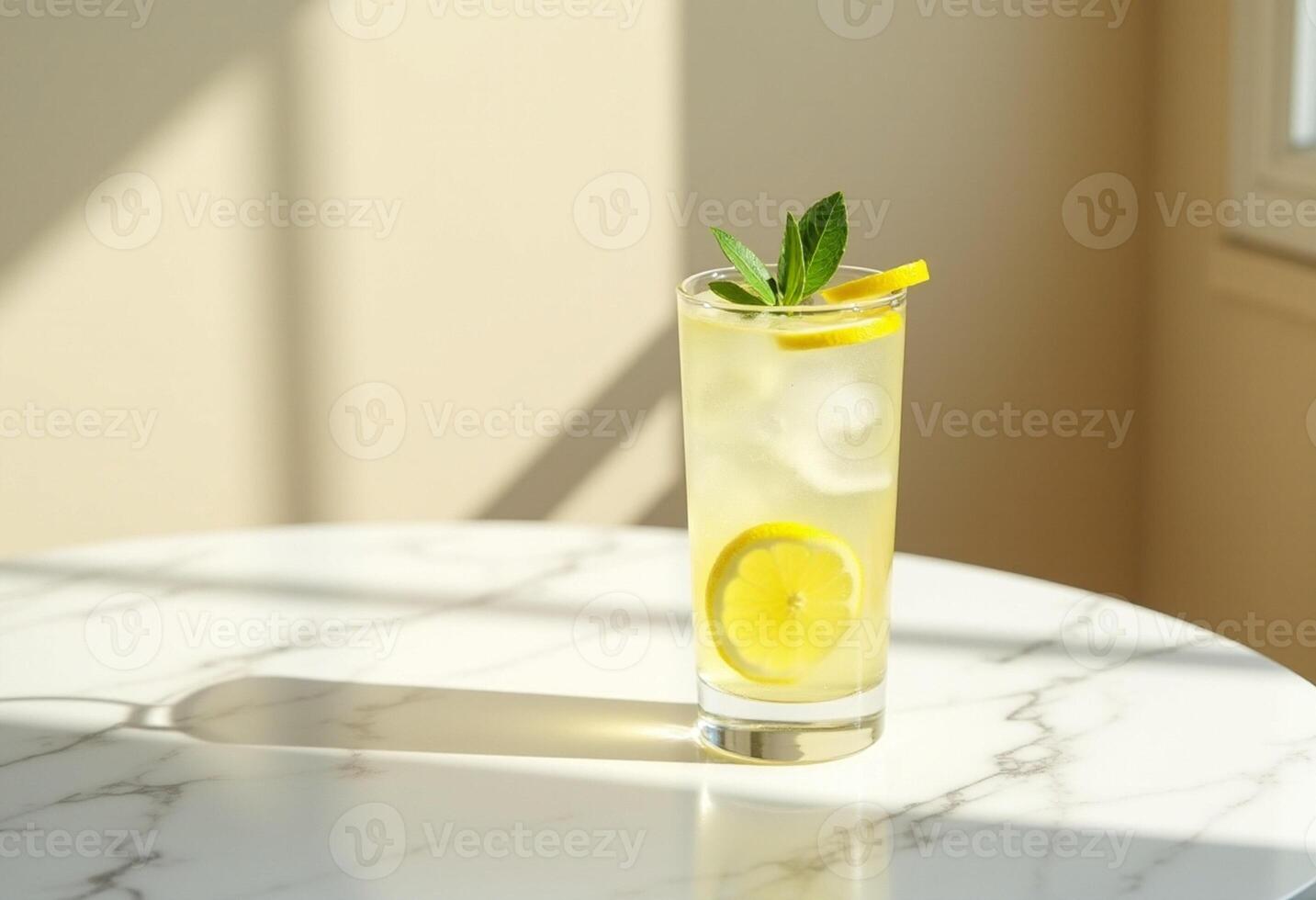 A lemonade drink with a lemon slice on top photo