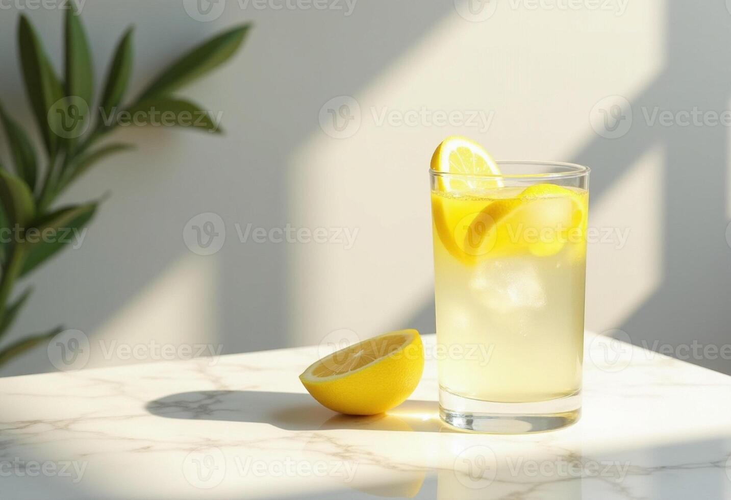 Hydrating Lemon Beverage in Glass Cup photo