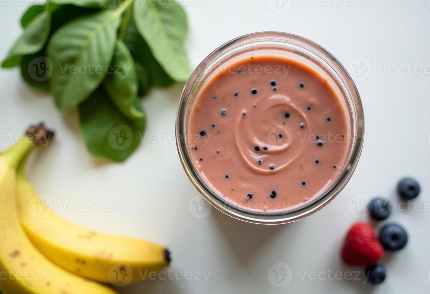 Smoothie with Strawberries, Spinach, and Banana photo