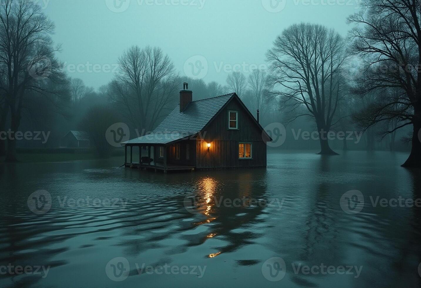 Distant House in Rainwater Overflow photo