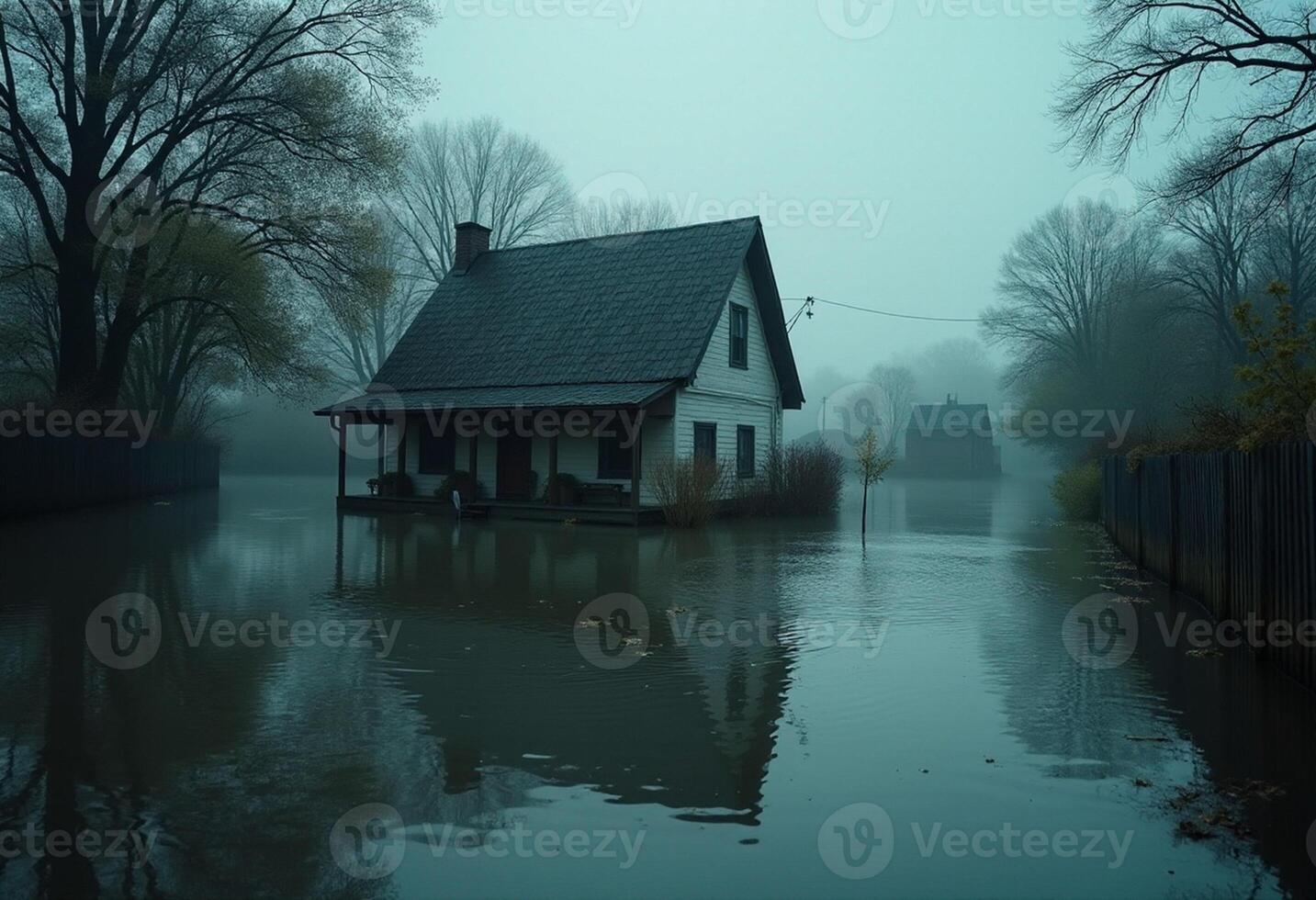 Water-Level View of Suburban Flood photo
