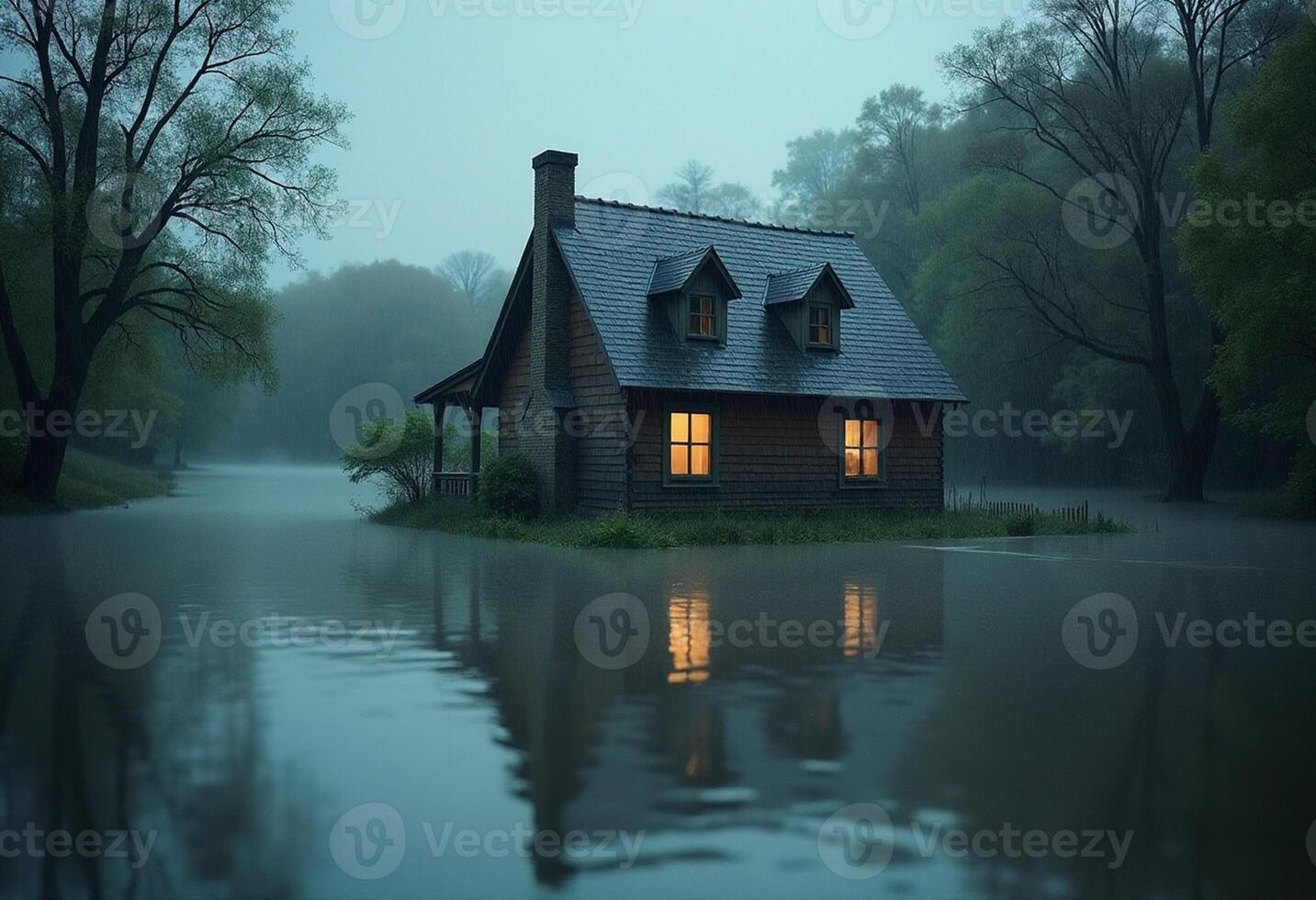 Still Water in Flooded Street Scene photo