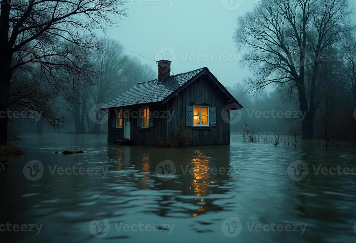 Urban Flood with Leafless Trees photo