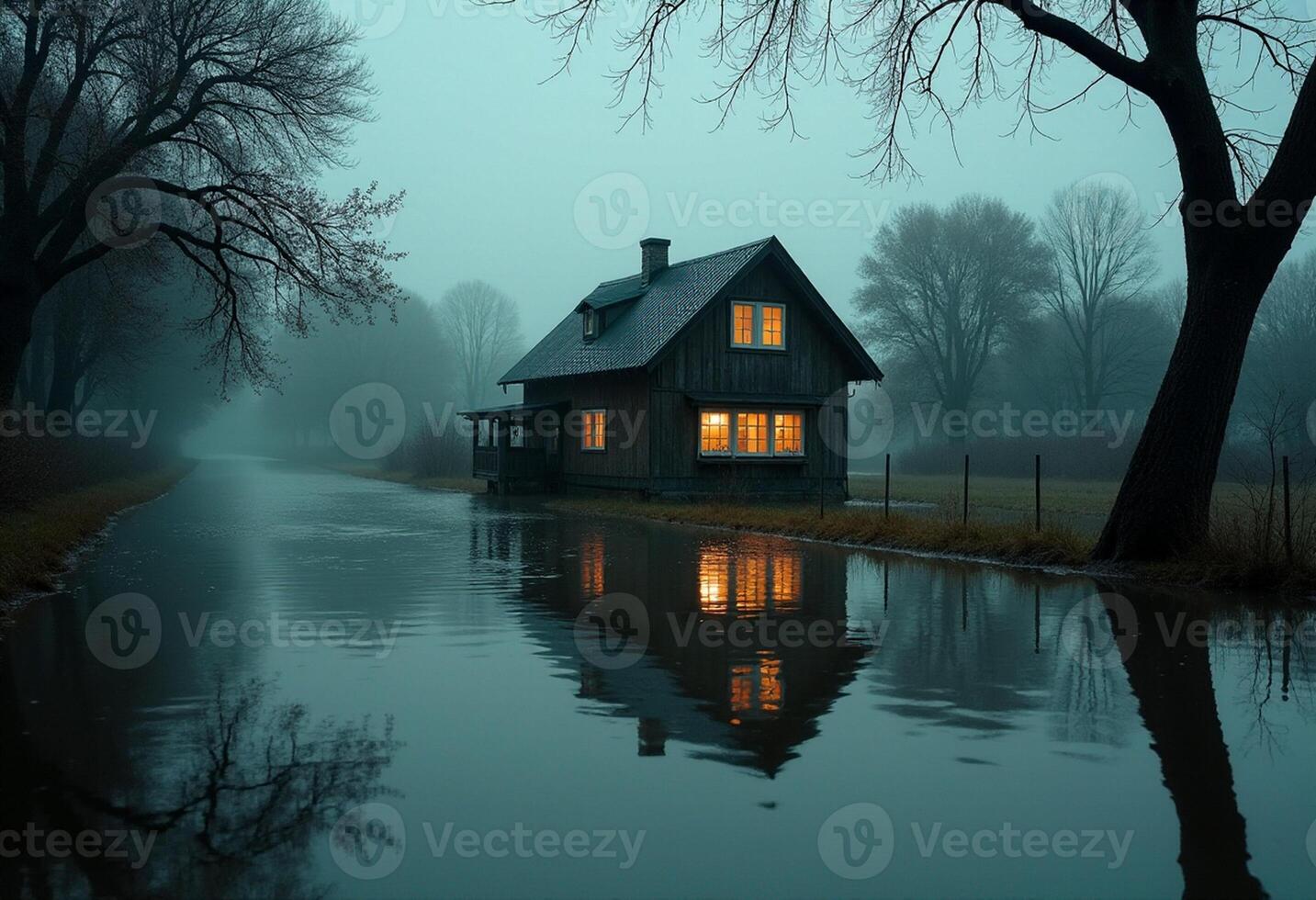 Drenched Neighborhood in Blue Hue photo