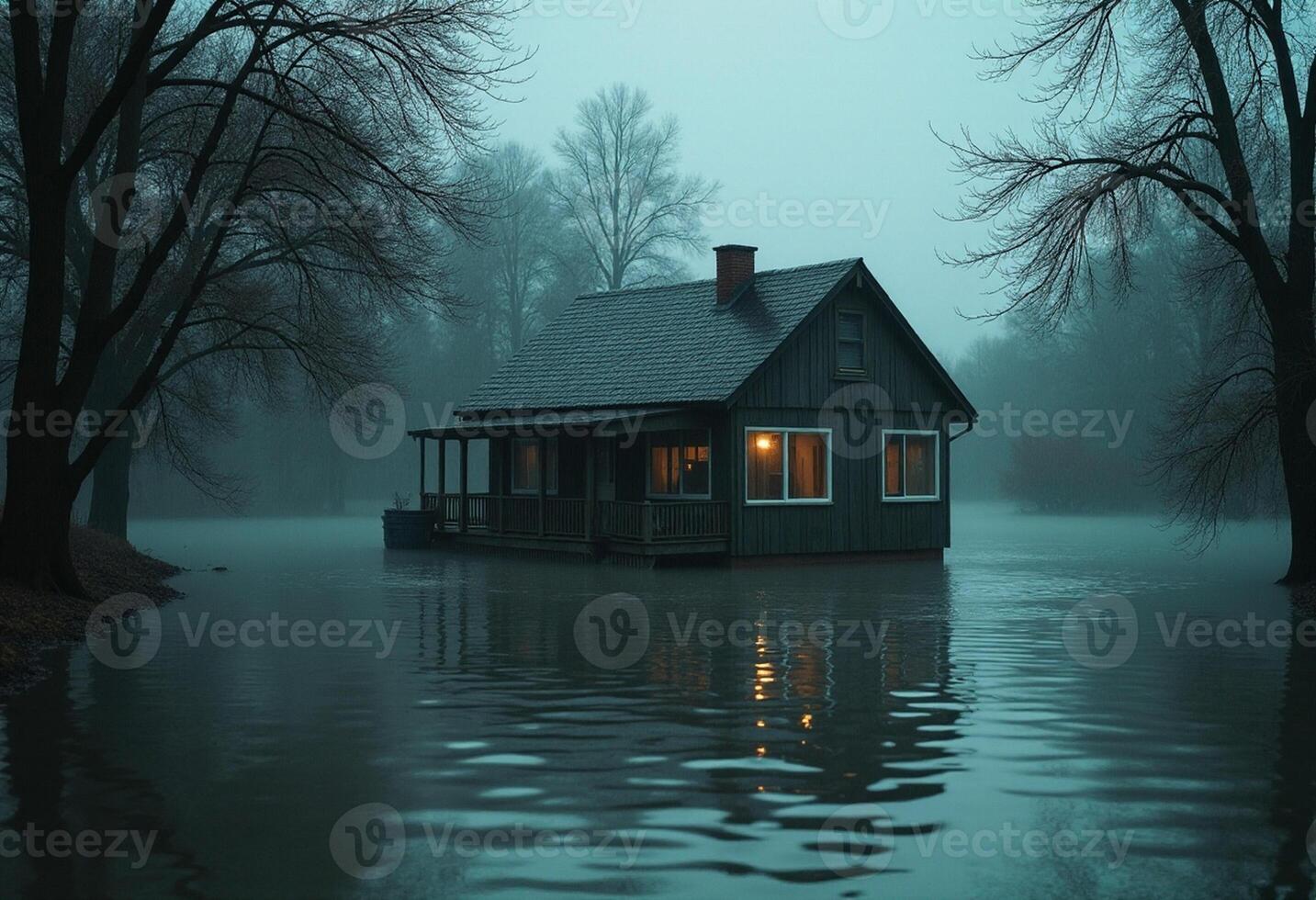 A house in the middle of a flooded river photo