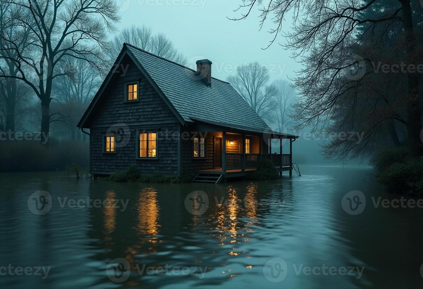 Moody Flooded Home in Winter photo