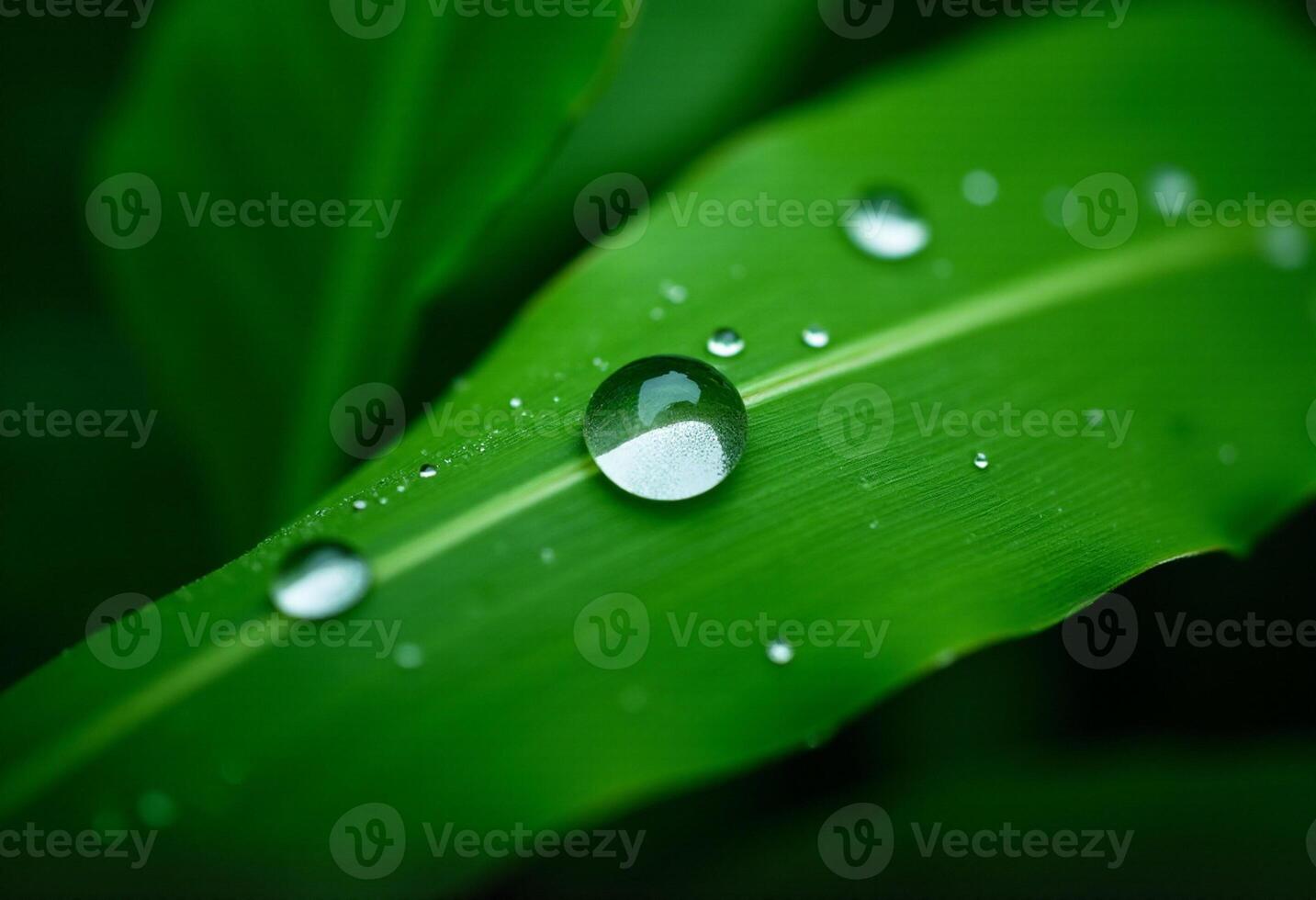Bright Green Leaf with Rain Droplets photo