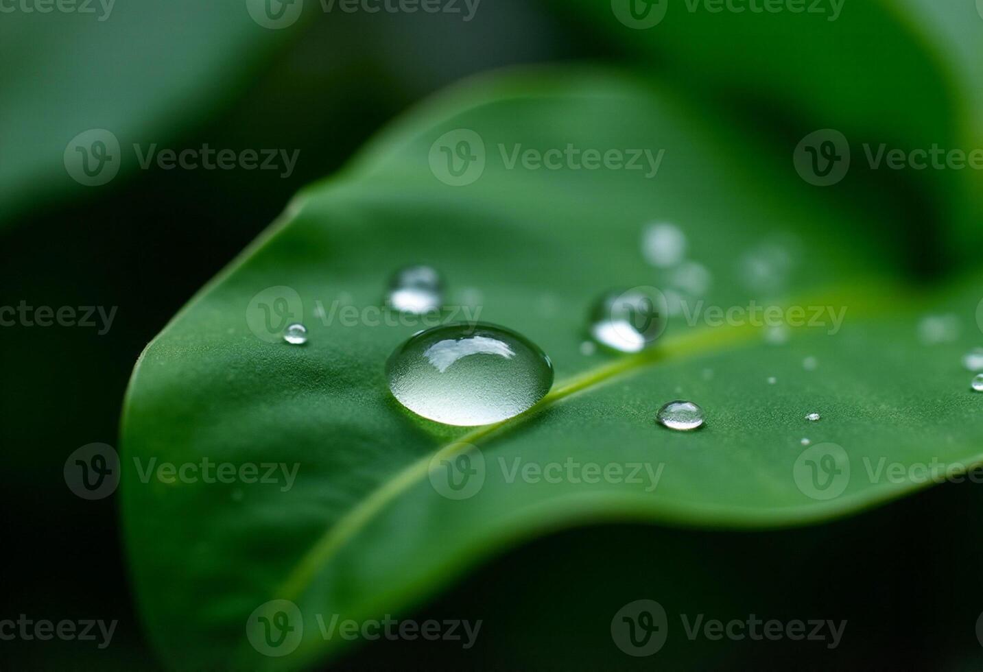 Fresh Green Leaf with Water Droplets Close-Up photo
