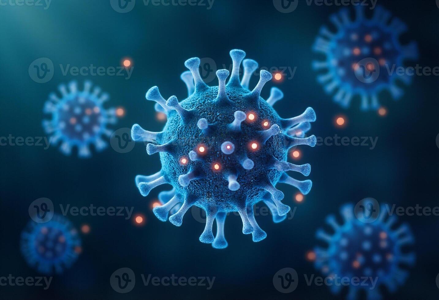 Coronavirus, a virus that is surrounded by blue light photo