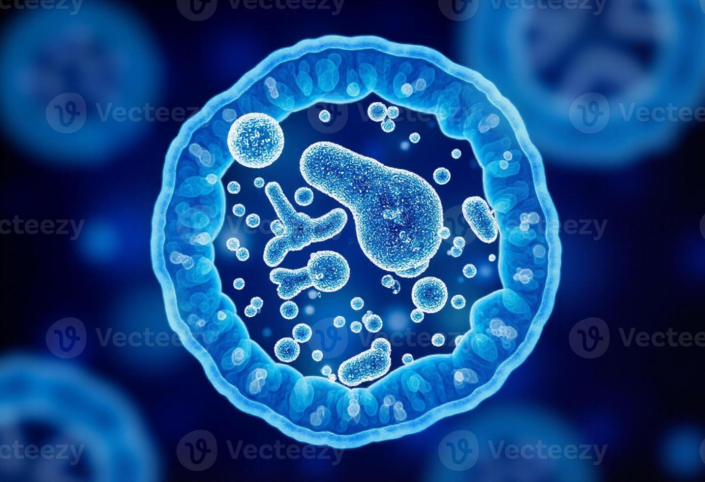 Spiral Bacteria Cells in Blue Field photo