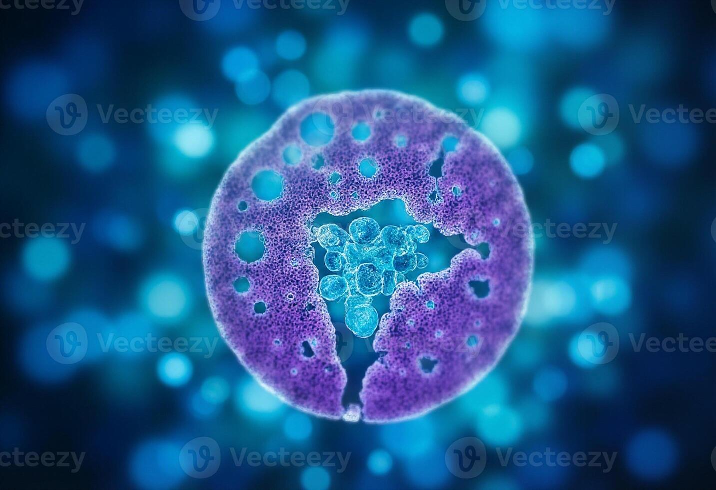 A cell with a blue background and purple spots photo