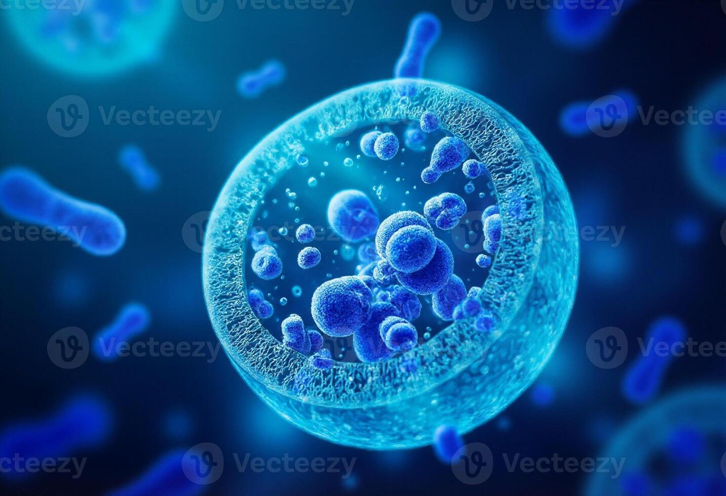A cell with blue liquid inside it photo
