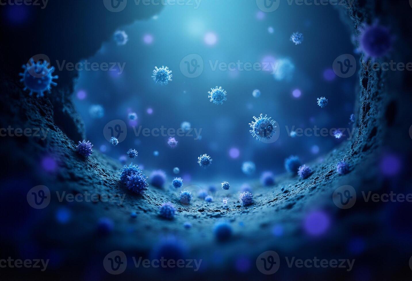 Bacteria Cells in Scientific Blue Light photo