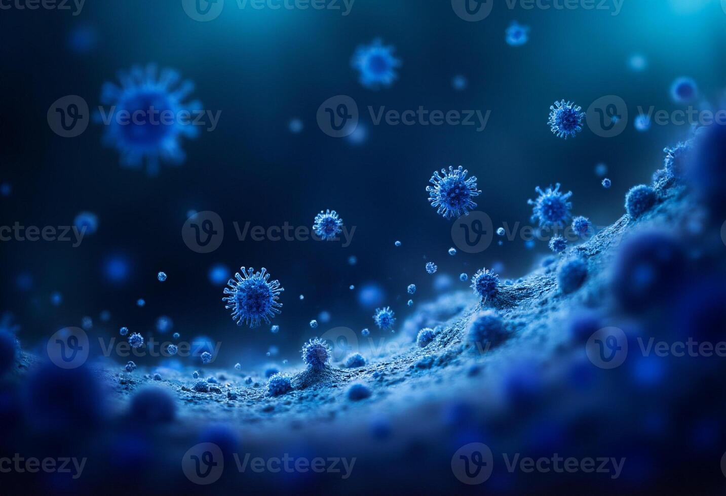 Bacteria Cluster on Dark Blue Background photo
