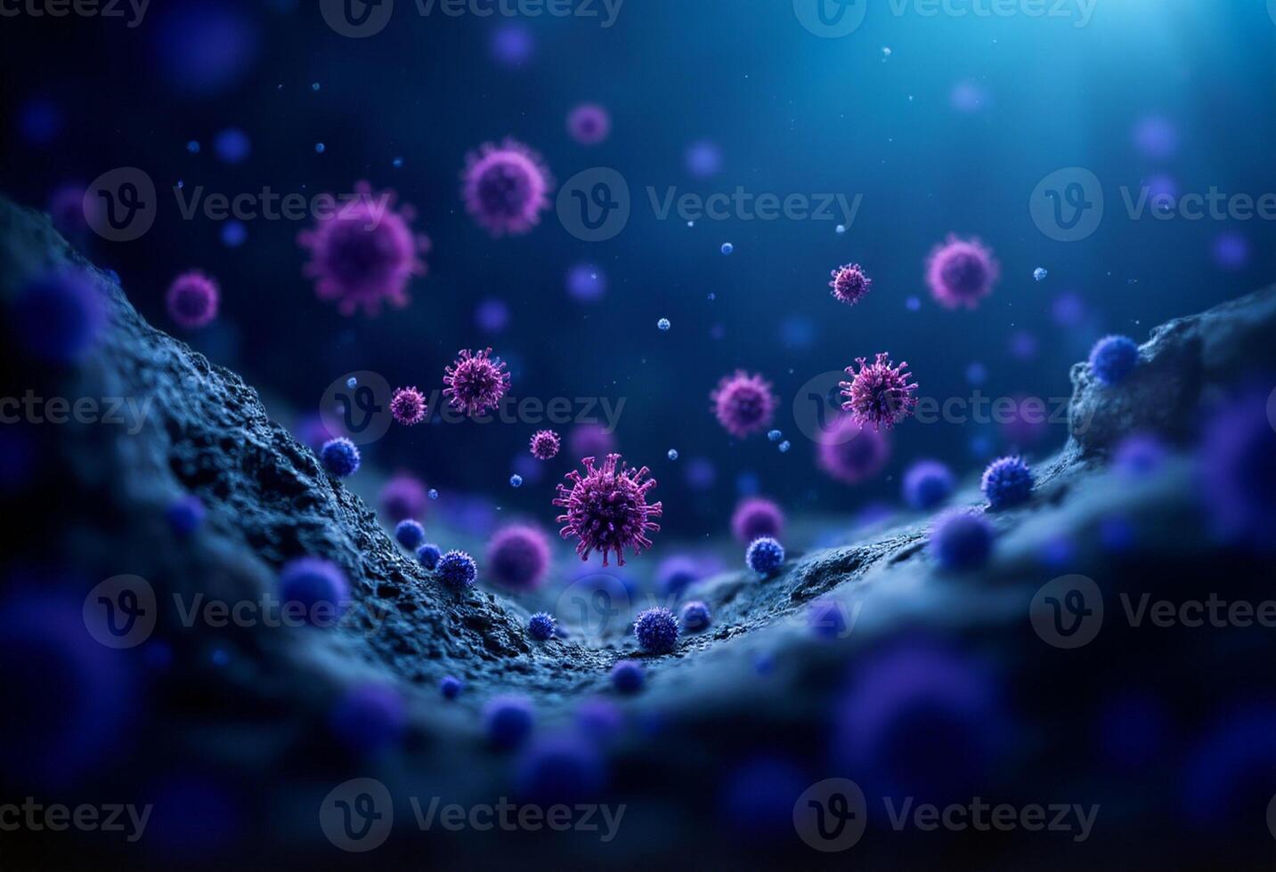 A group of viruses in a dark blue background photo