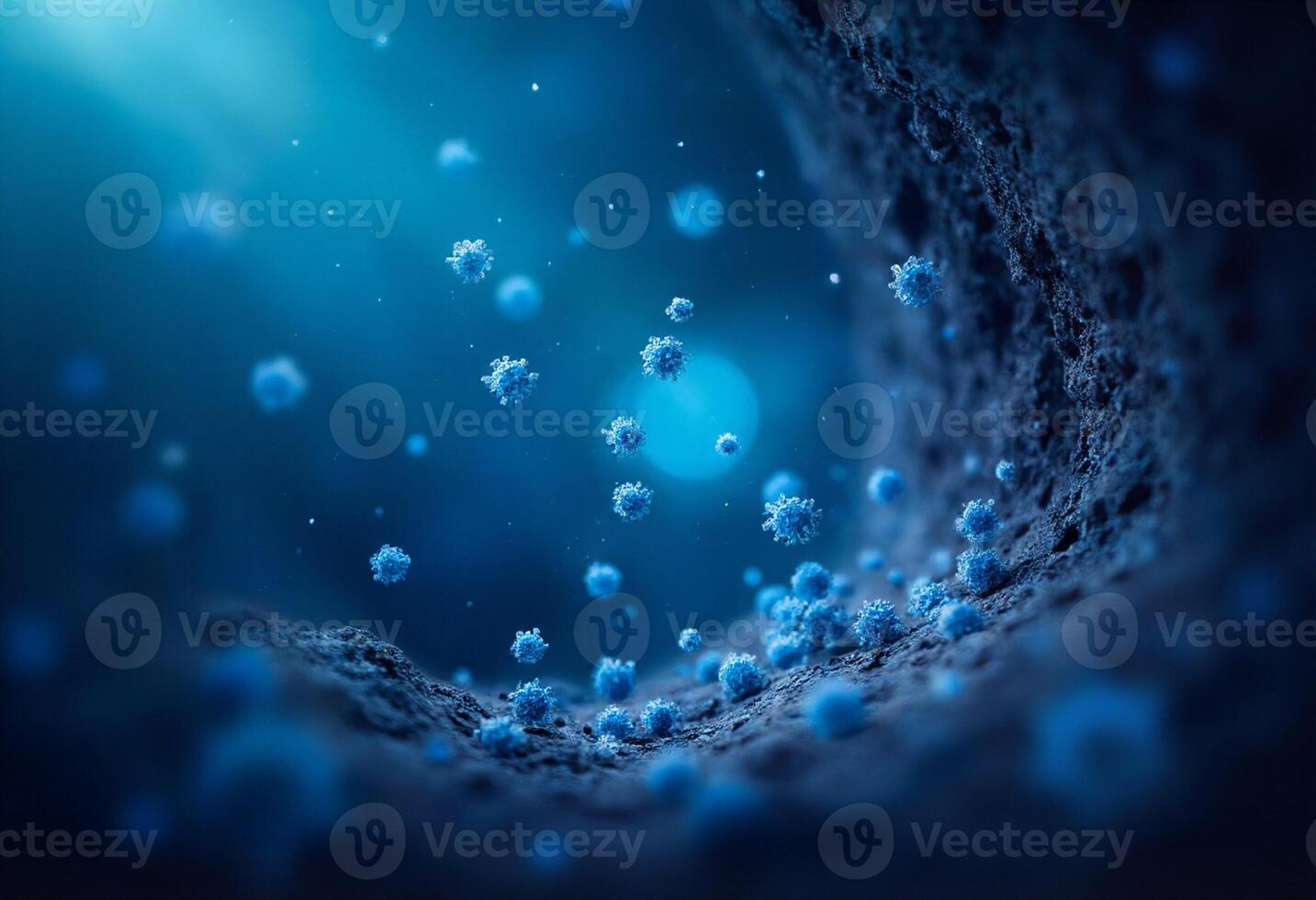 Blue viruses in a dark tunnel photo