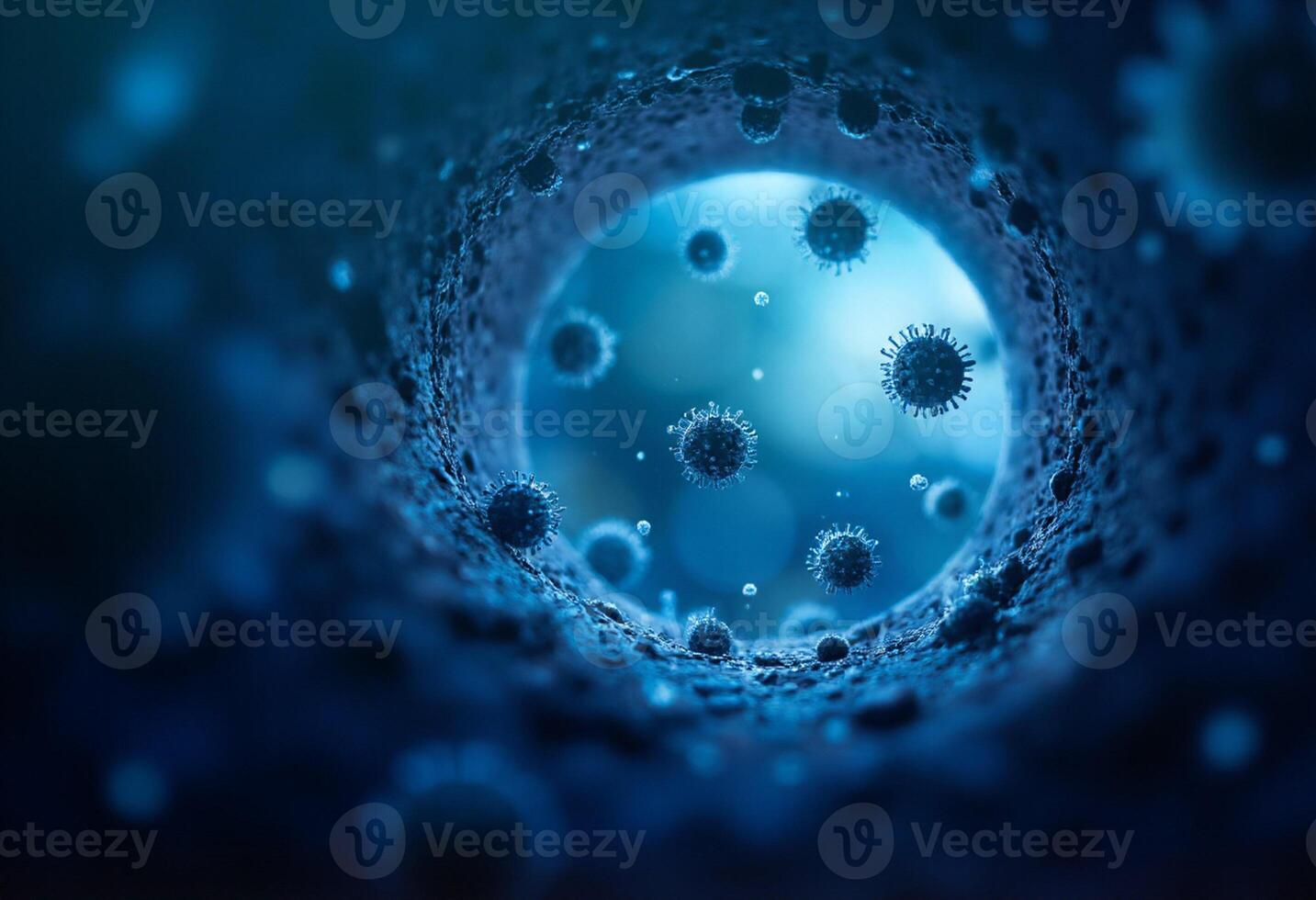 A blue tunnel with many viruses inside photo