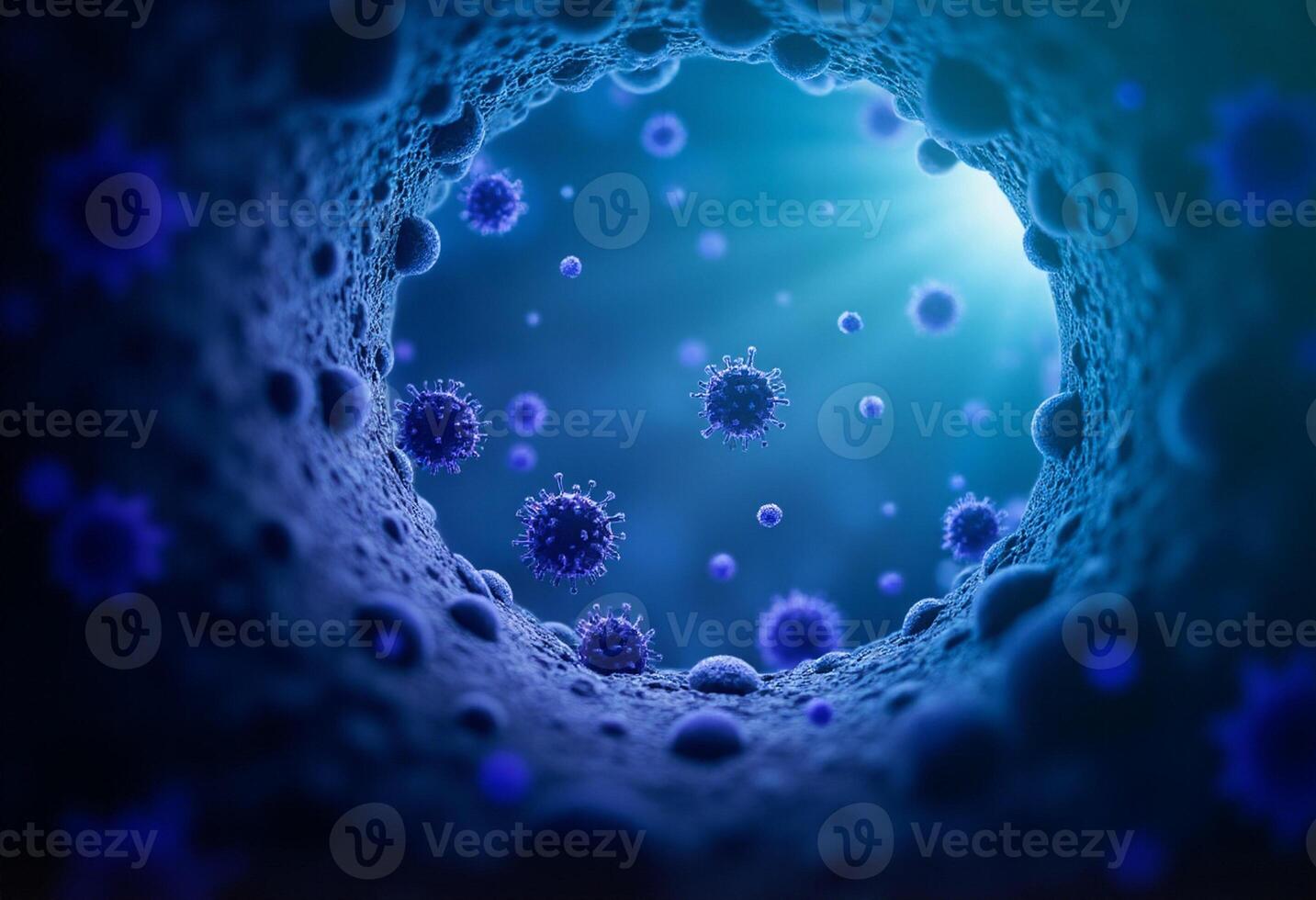 A blue virus is seen in a hole in the wall photo