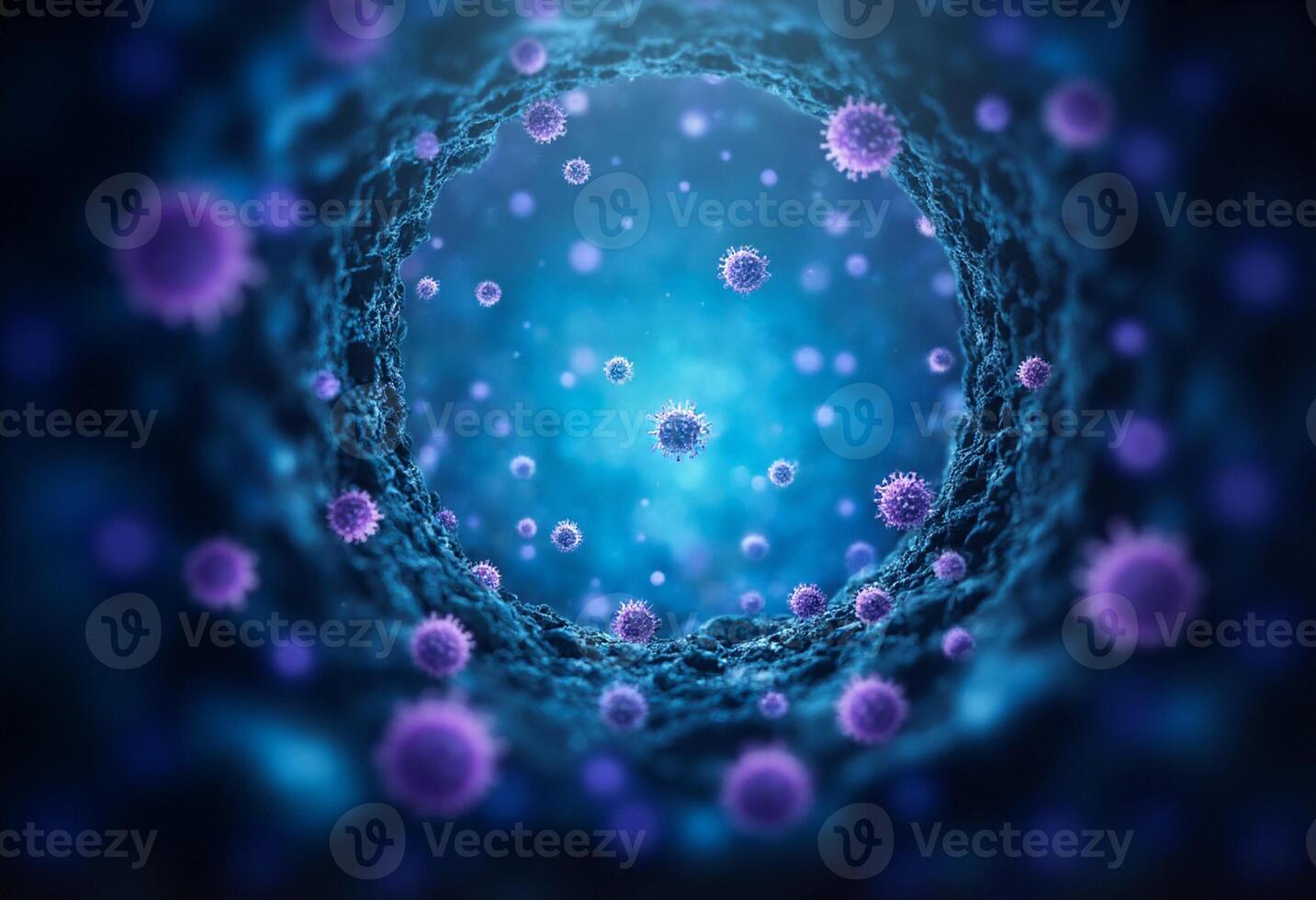 A blue circle with many viruses in it photo