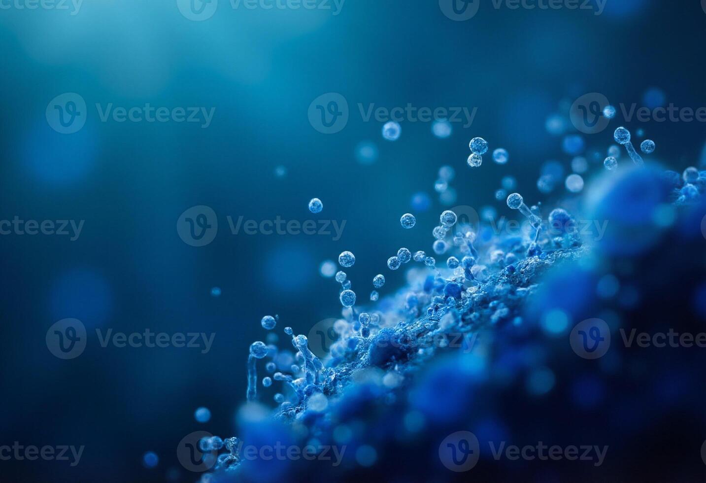 Blue bubbles in the air with a blue background photo