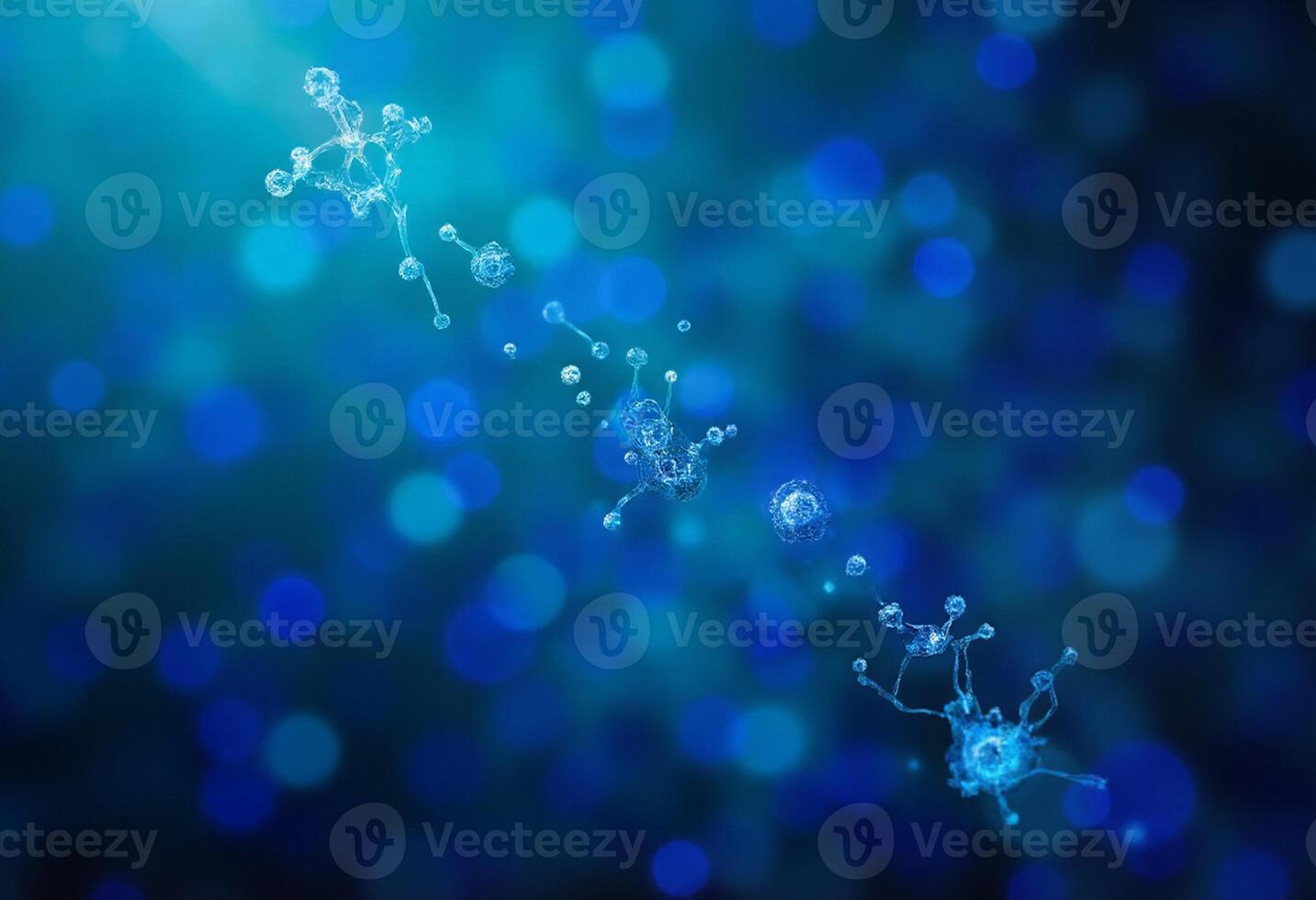 Abstract blue background with small molecules photo