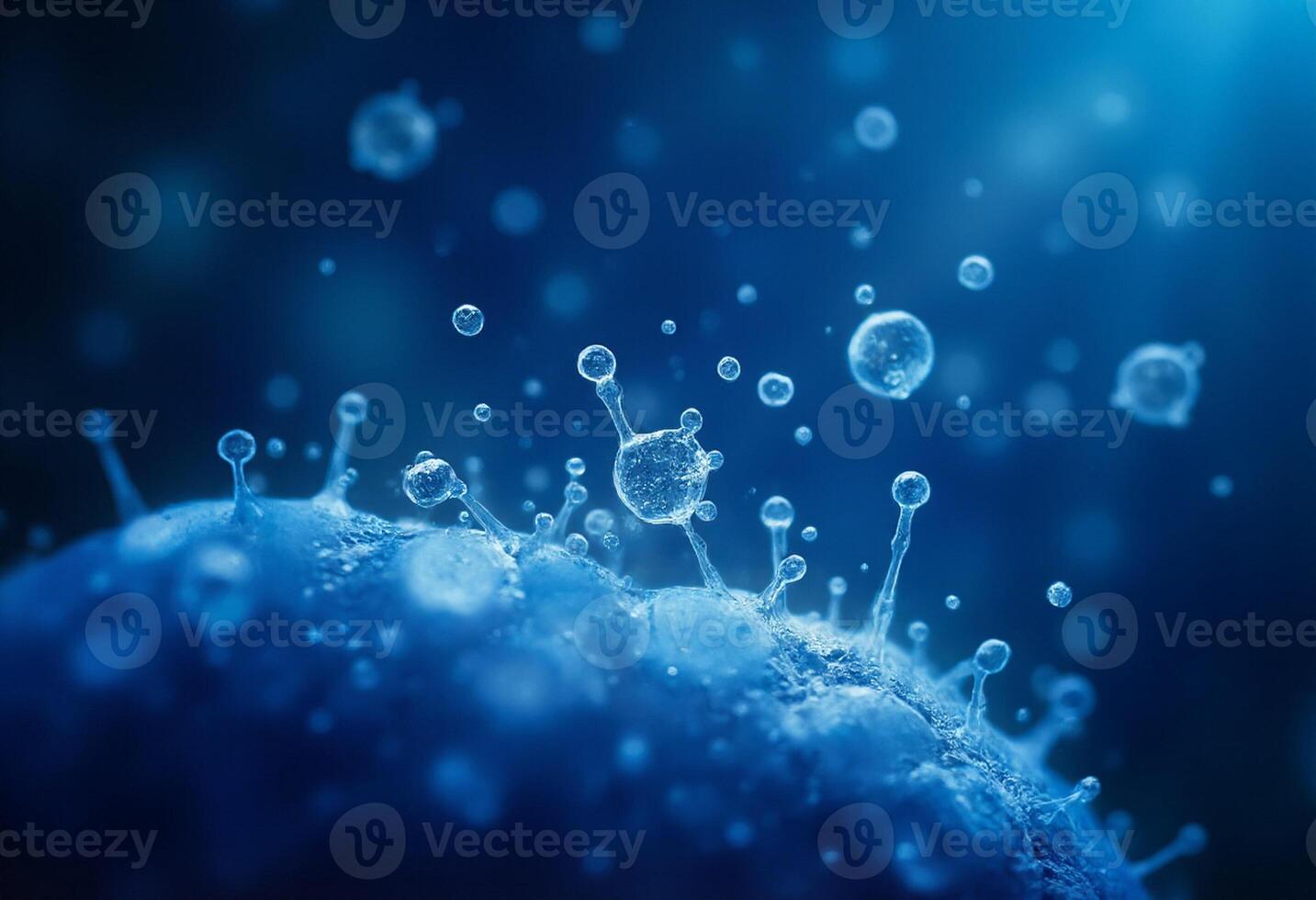 A close up of bubbles in a blue liquid photo