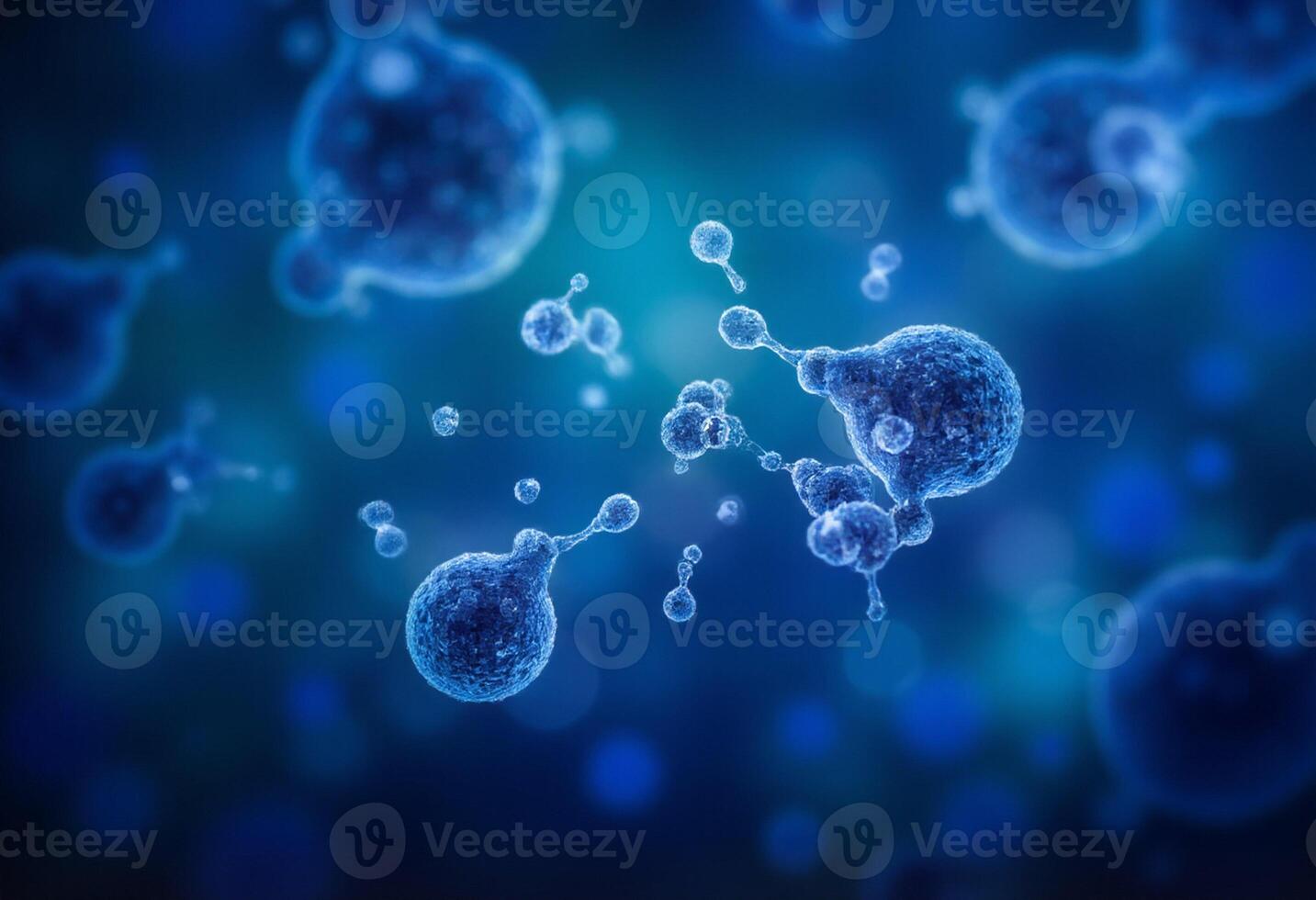 A group of cells with bubbles on a blue background photo