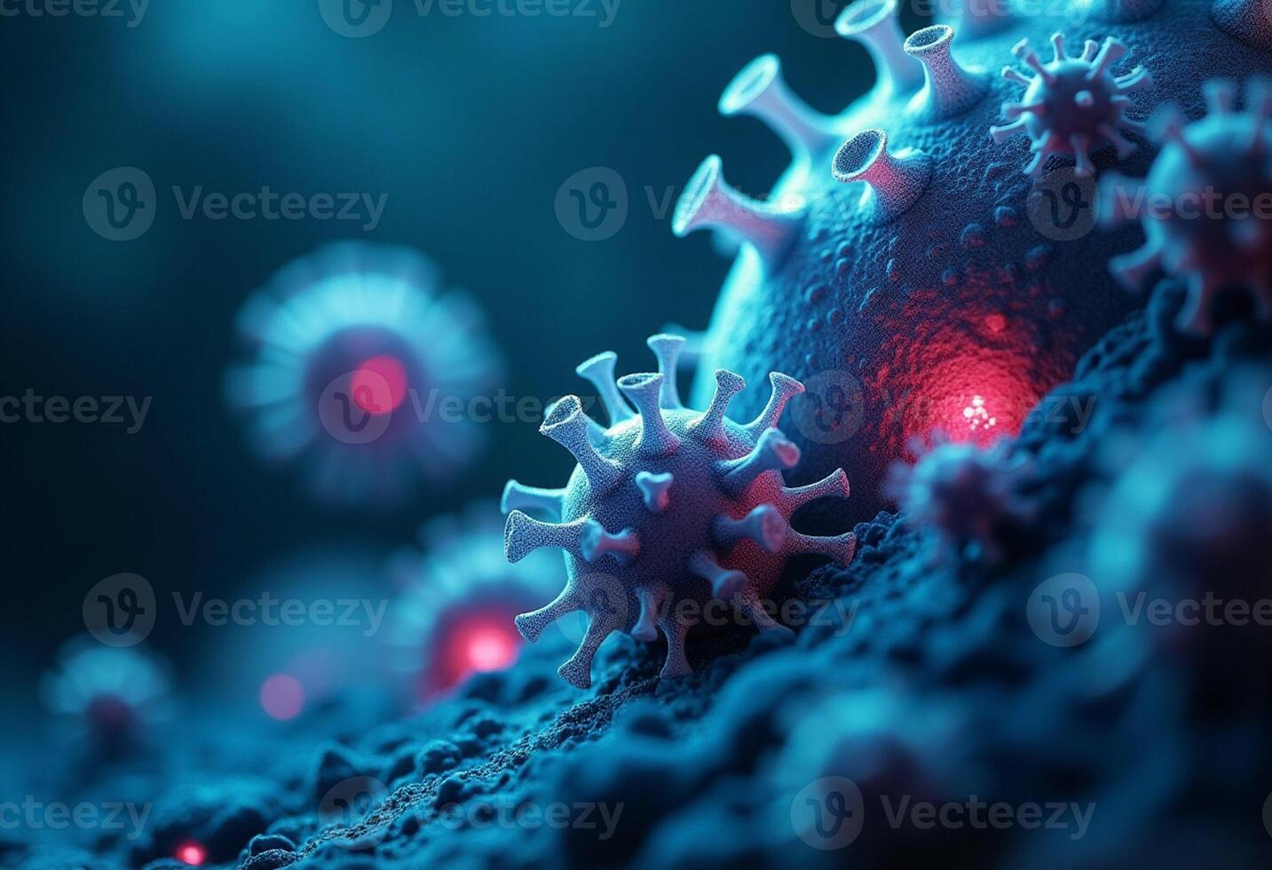Coronavirus in the dark with red light photo