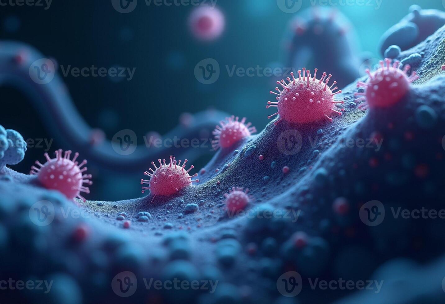 A close up of a virus and its surrounding photo