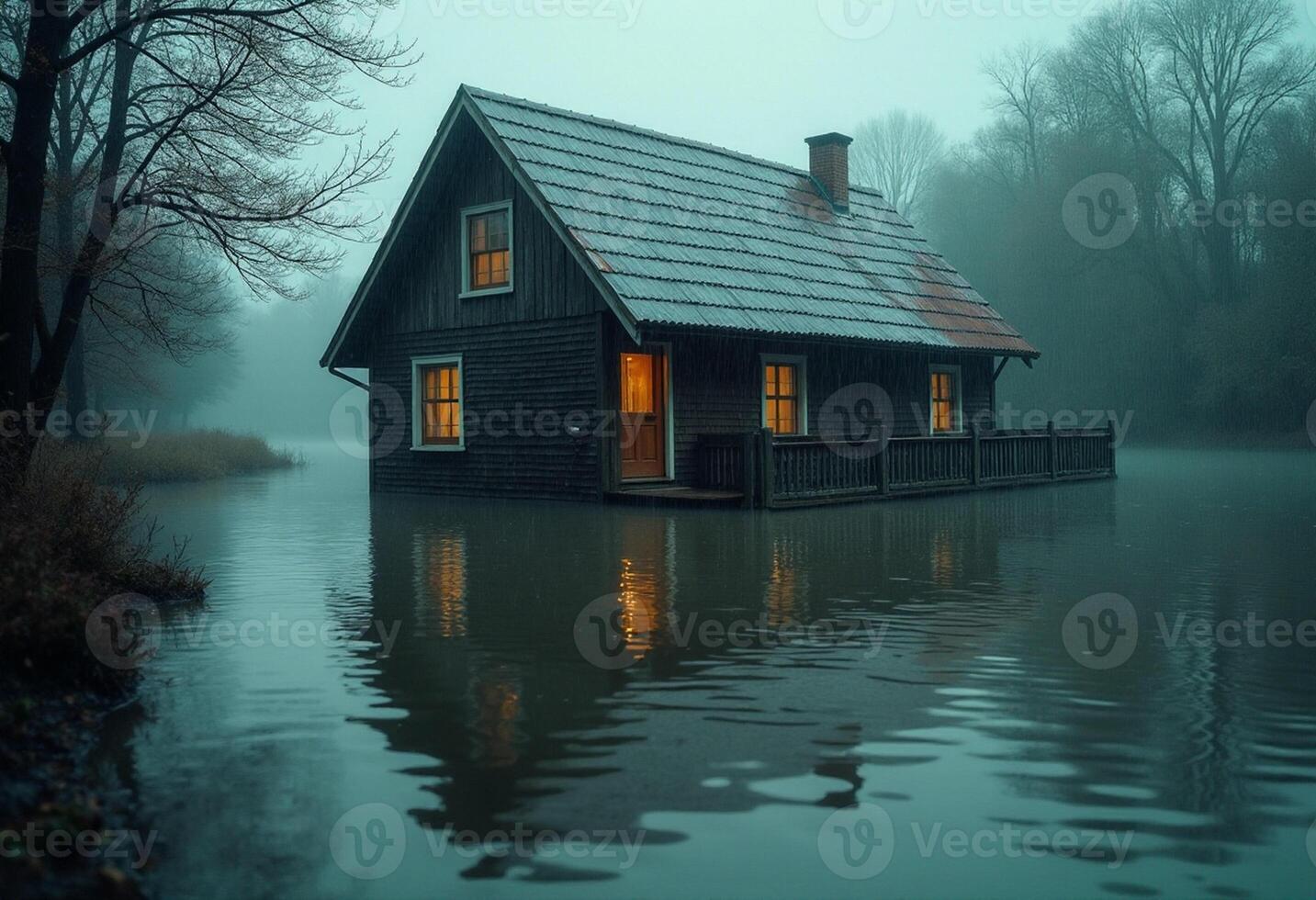 Riverside Home Surrounded by Floodwater photo