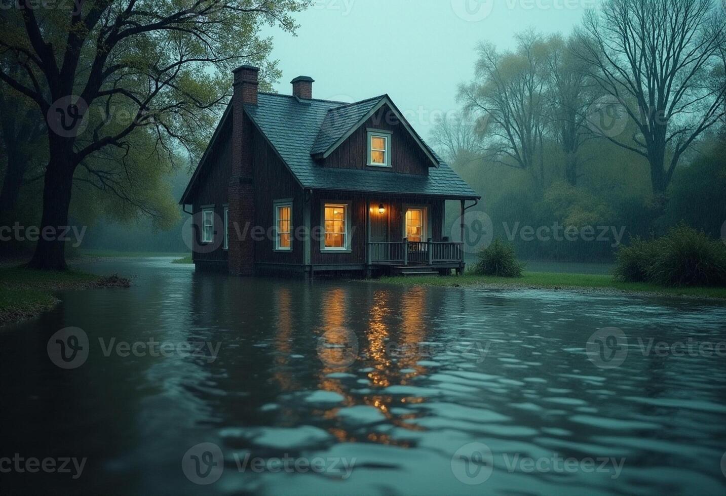 House in Rainstorm with Ripples photo