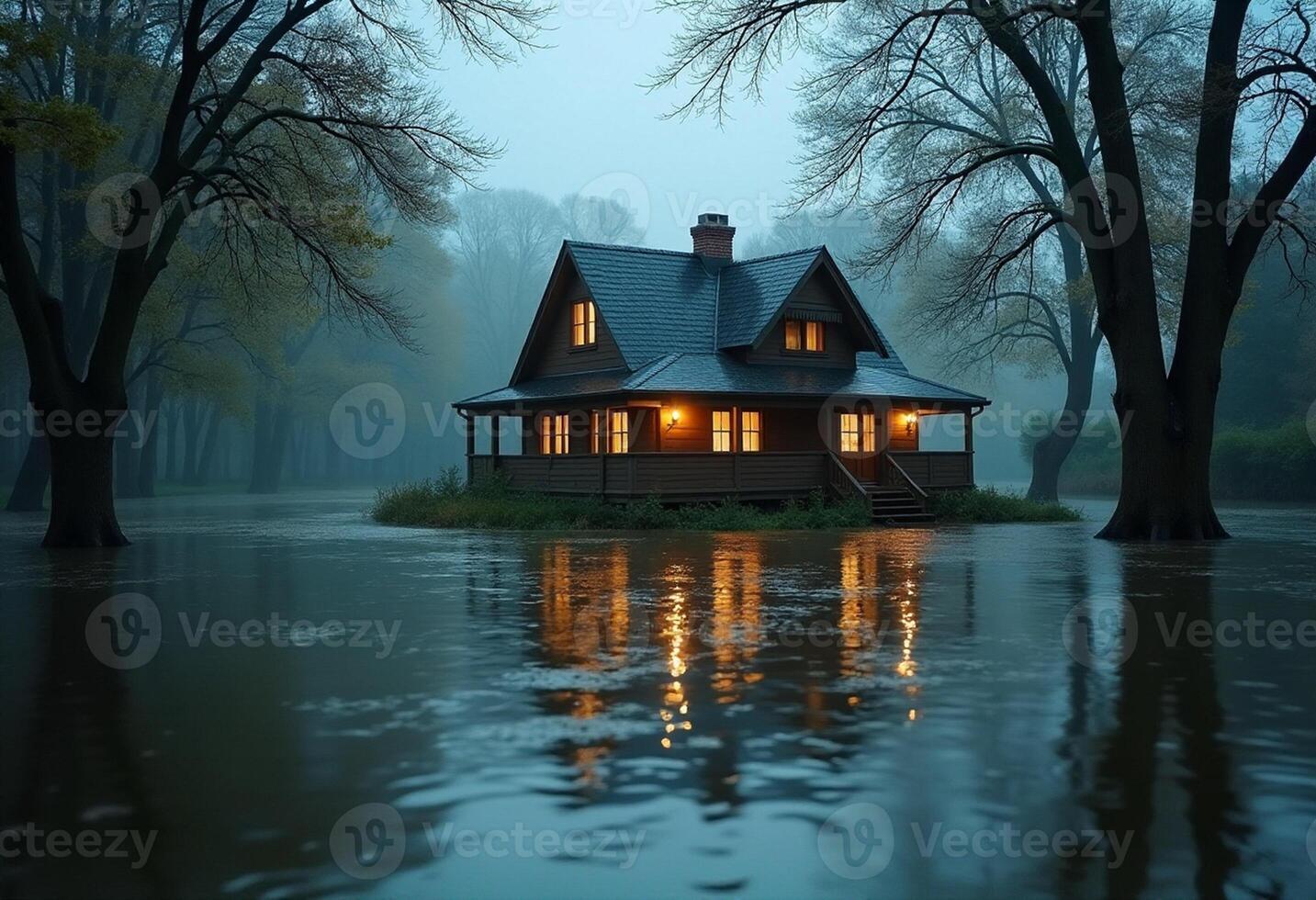Flooded Area with House Reflection photo