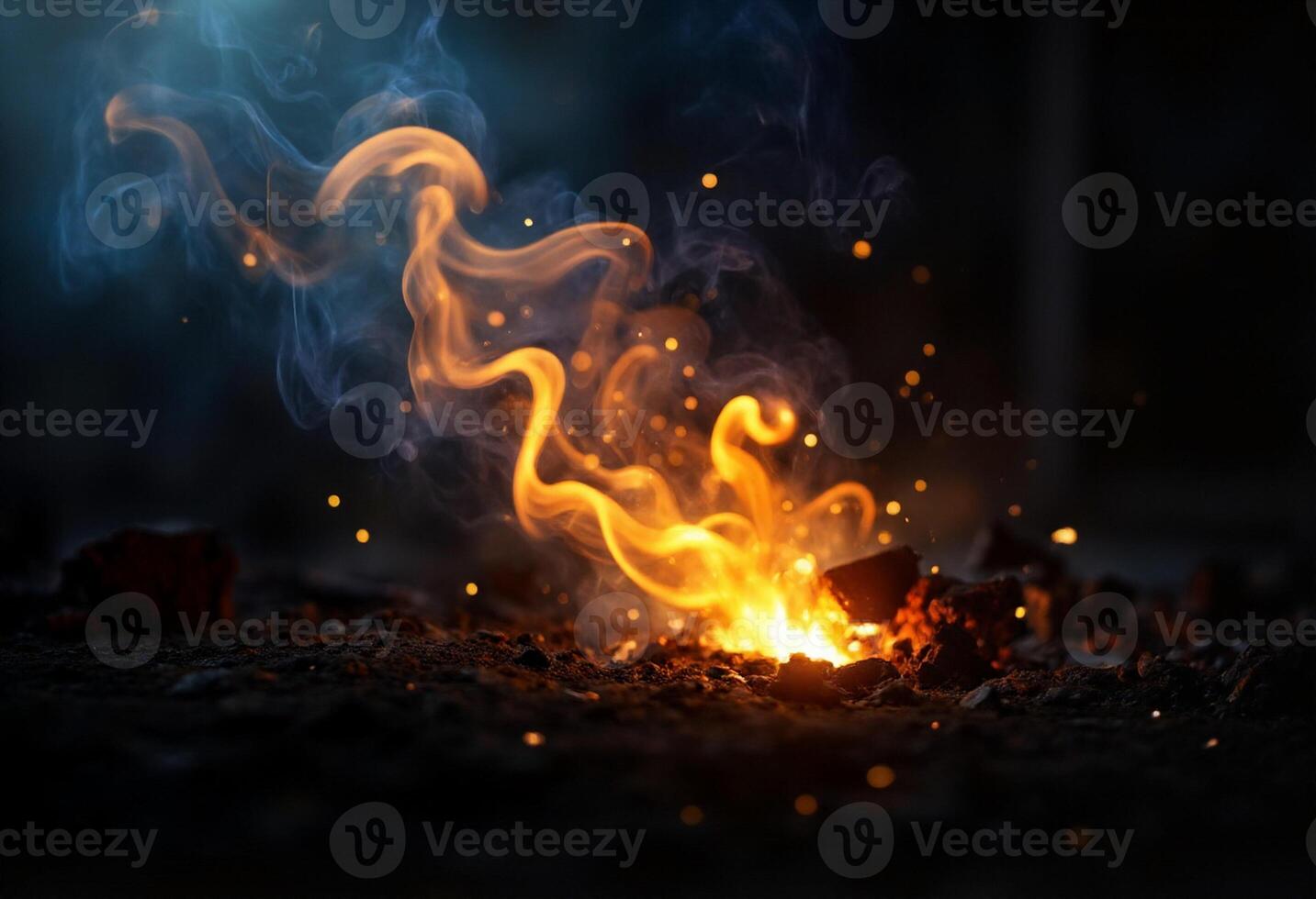 Glowing Fire Explosion in Darkness photo