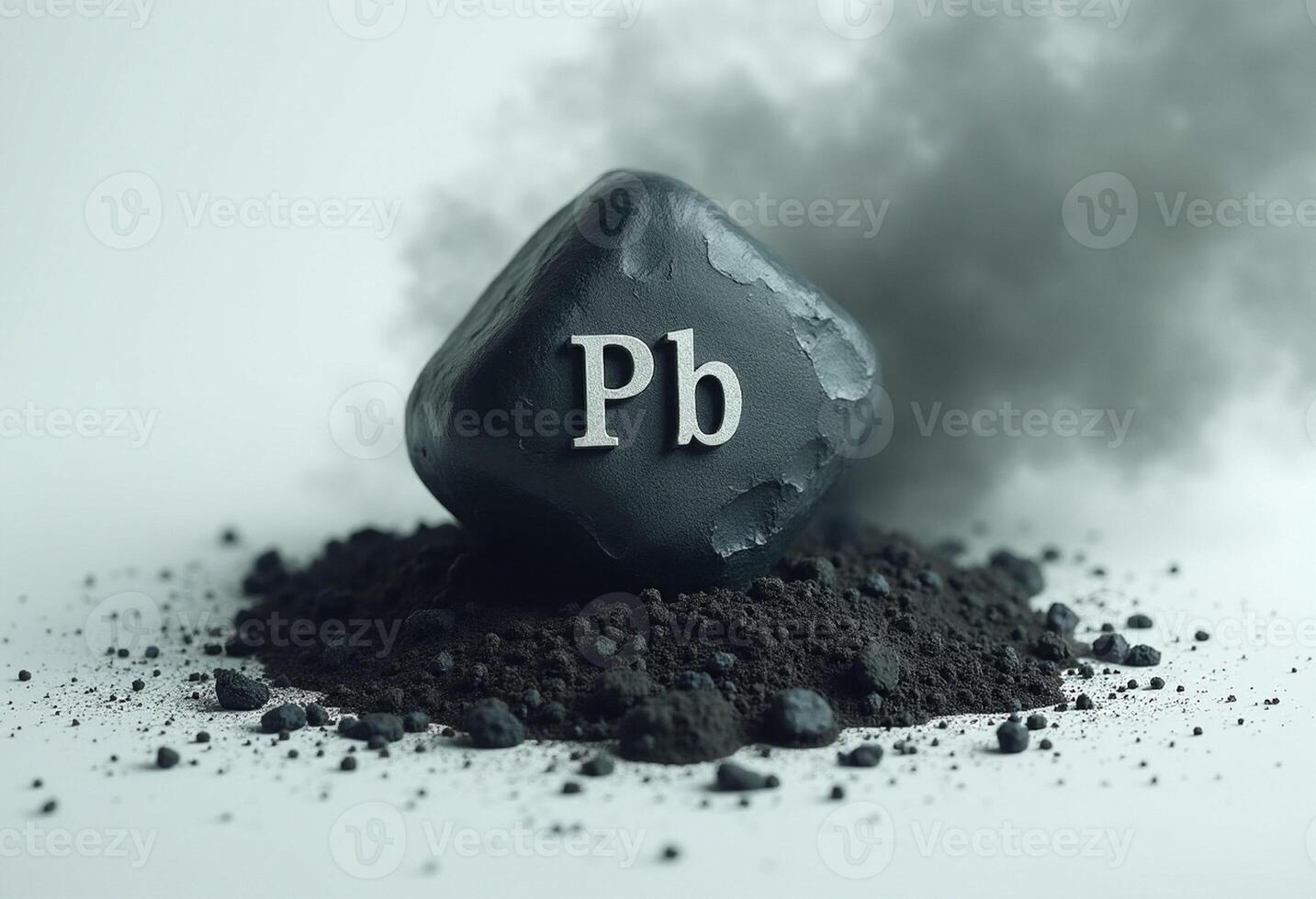 The symbol of bp is shown on a black rock in a pile of dirt photo