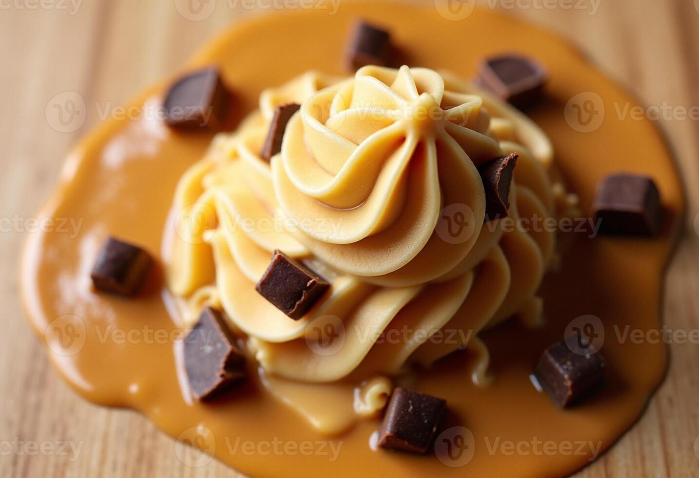 A dessert with chocolate and caramel on top photo