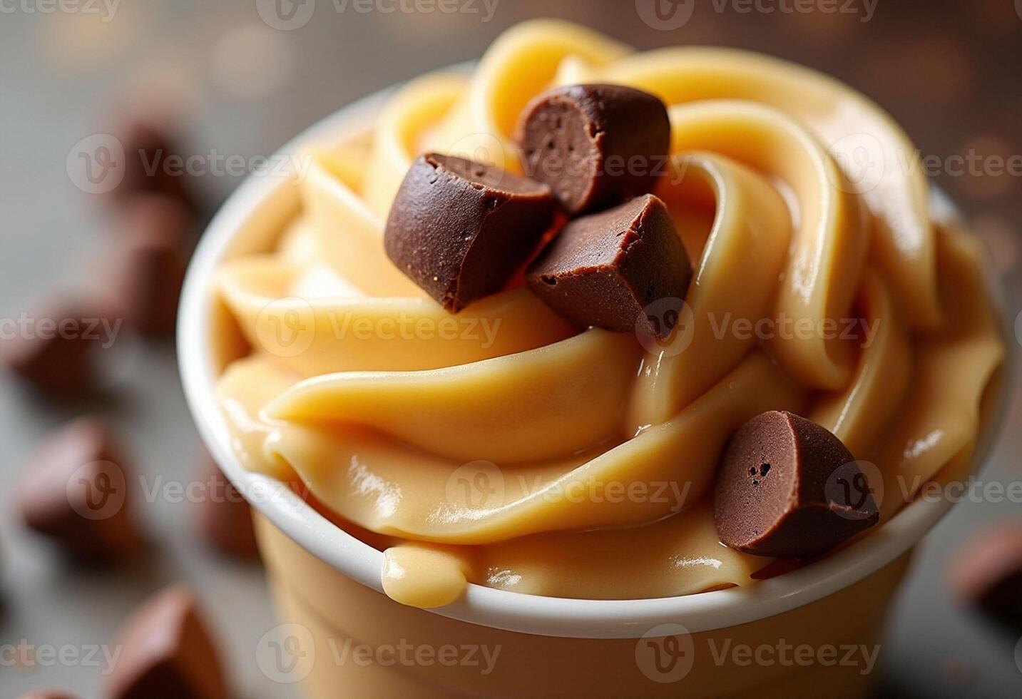 A cup of peanut butter ice cream with chocolate chips photo